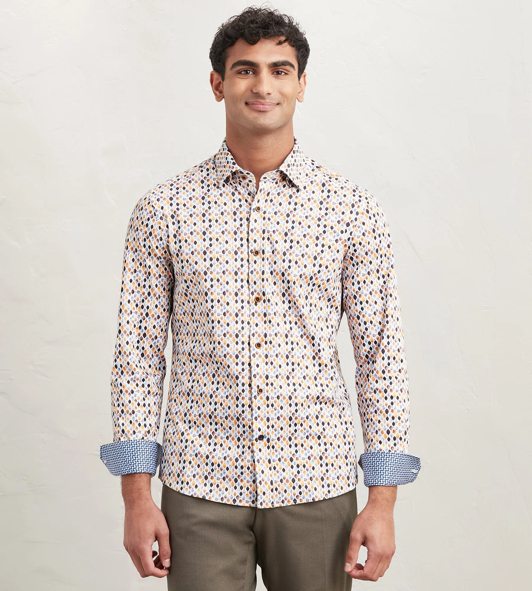 Modern Fit Long Sleeve Diamond Pattern 360 Stretch Casual Shirt sold by Tip Top