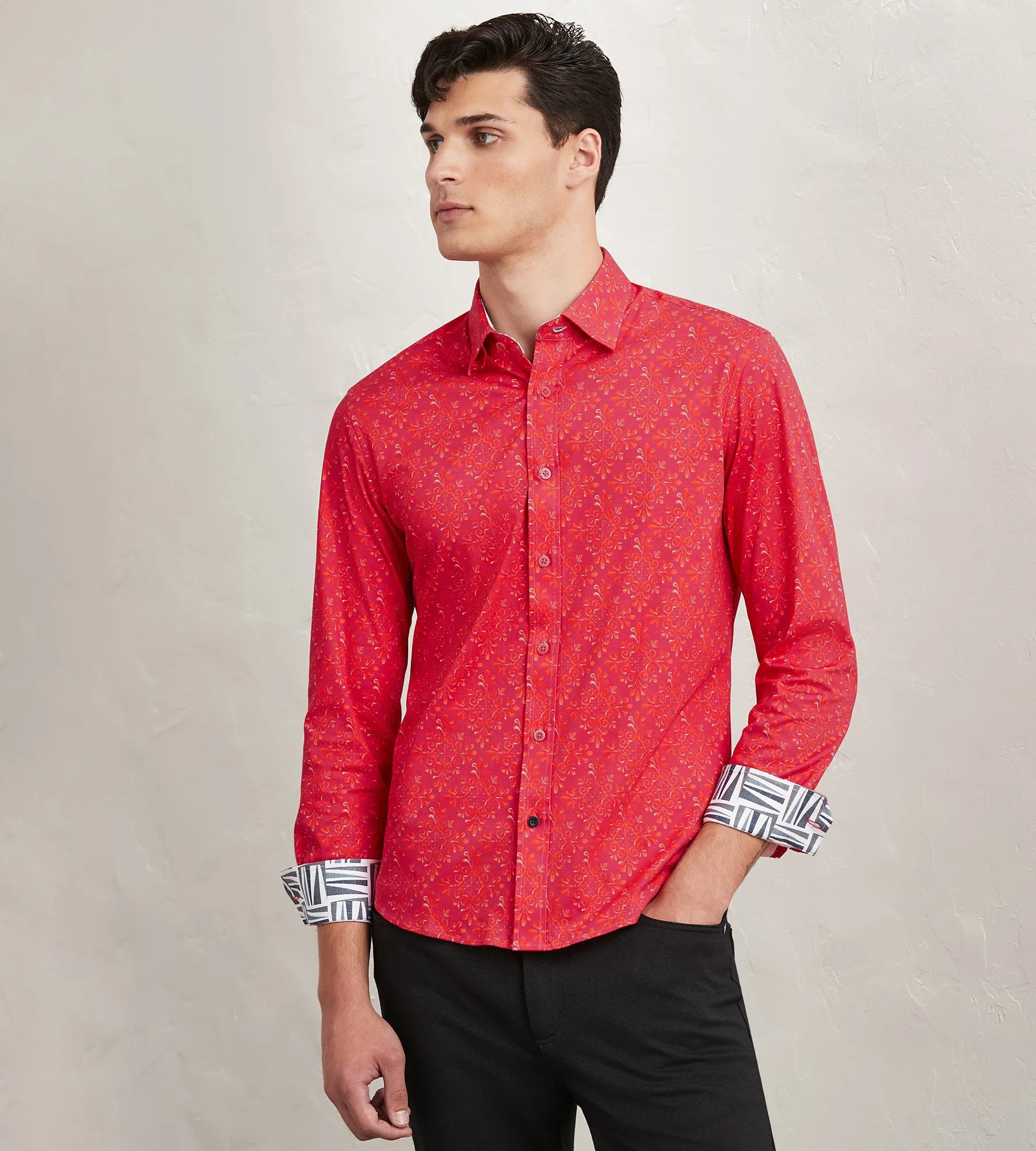 Modern Fit Long Sleeve Floral Pattern 360 Stretch Casual Shirt sold by Tip Top