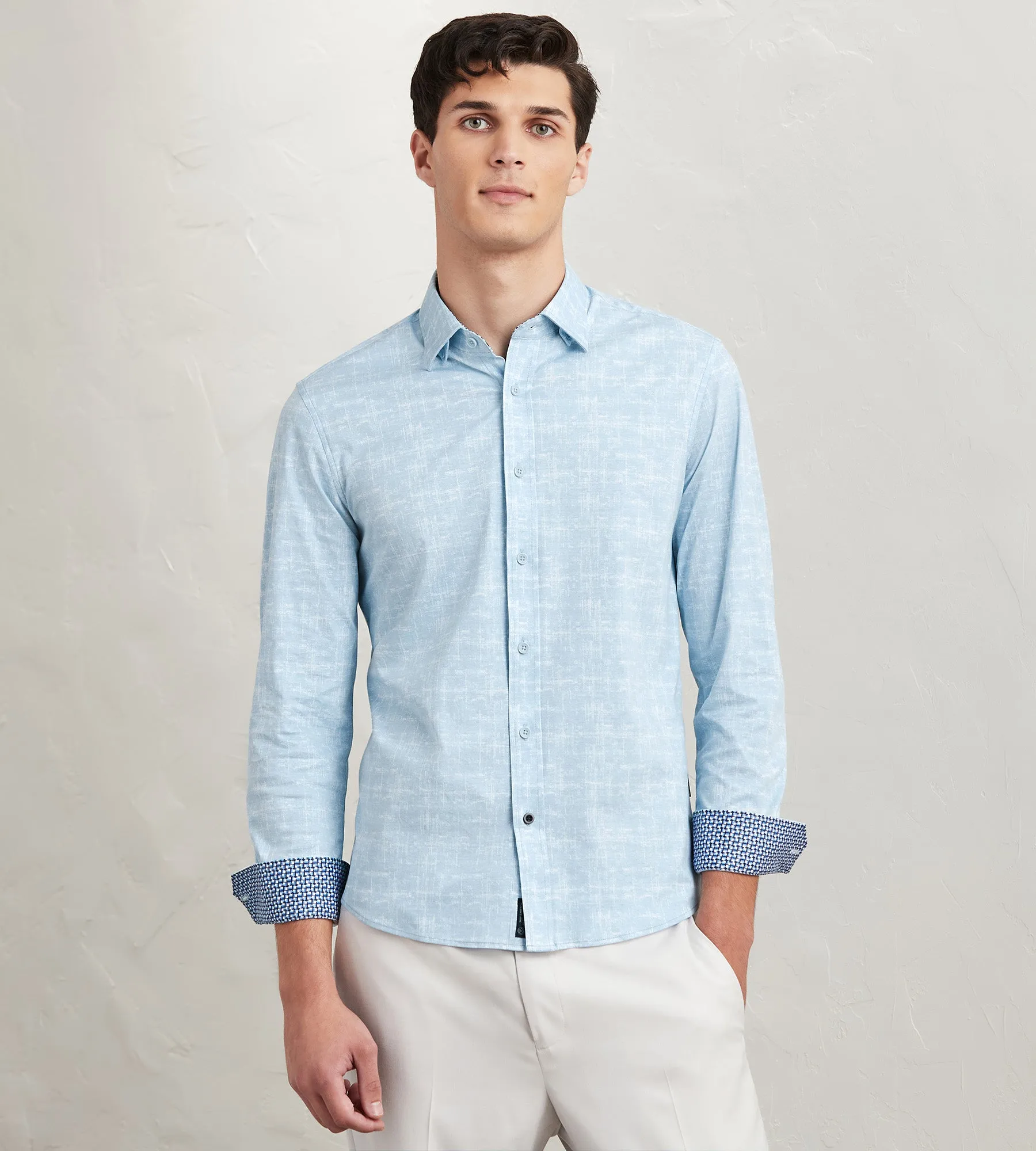 Modern Fit Long Sleeve Textured Pattern 360 Stretch Casual Shirt sold by Tip Top