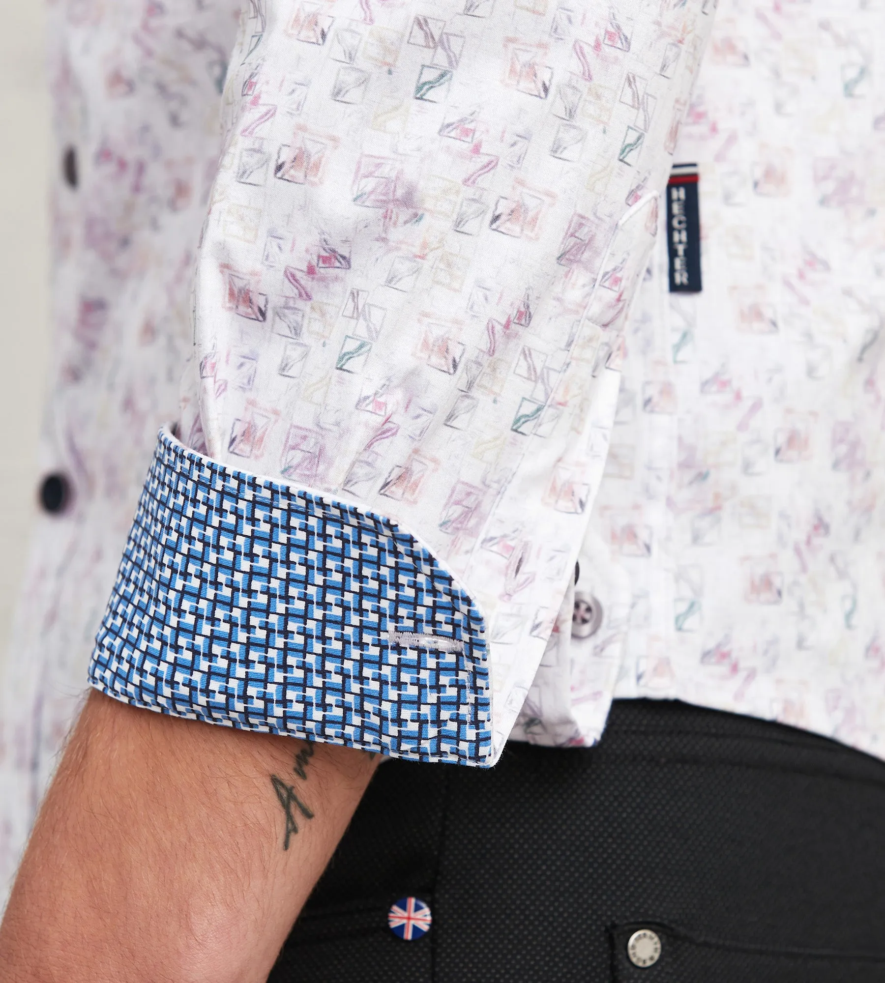 Modern Fit Long Sleeve Geo Pattern 360 Stretch Casual Shirt sold by Tip Top product image thumbnail 4