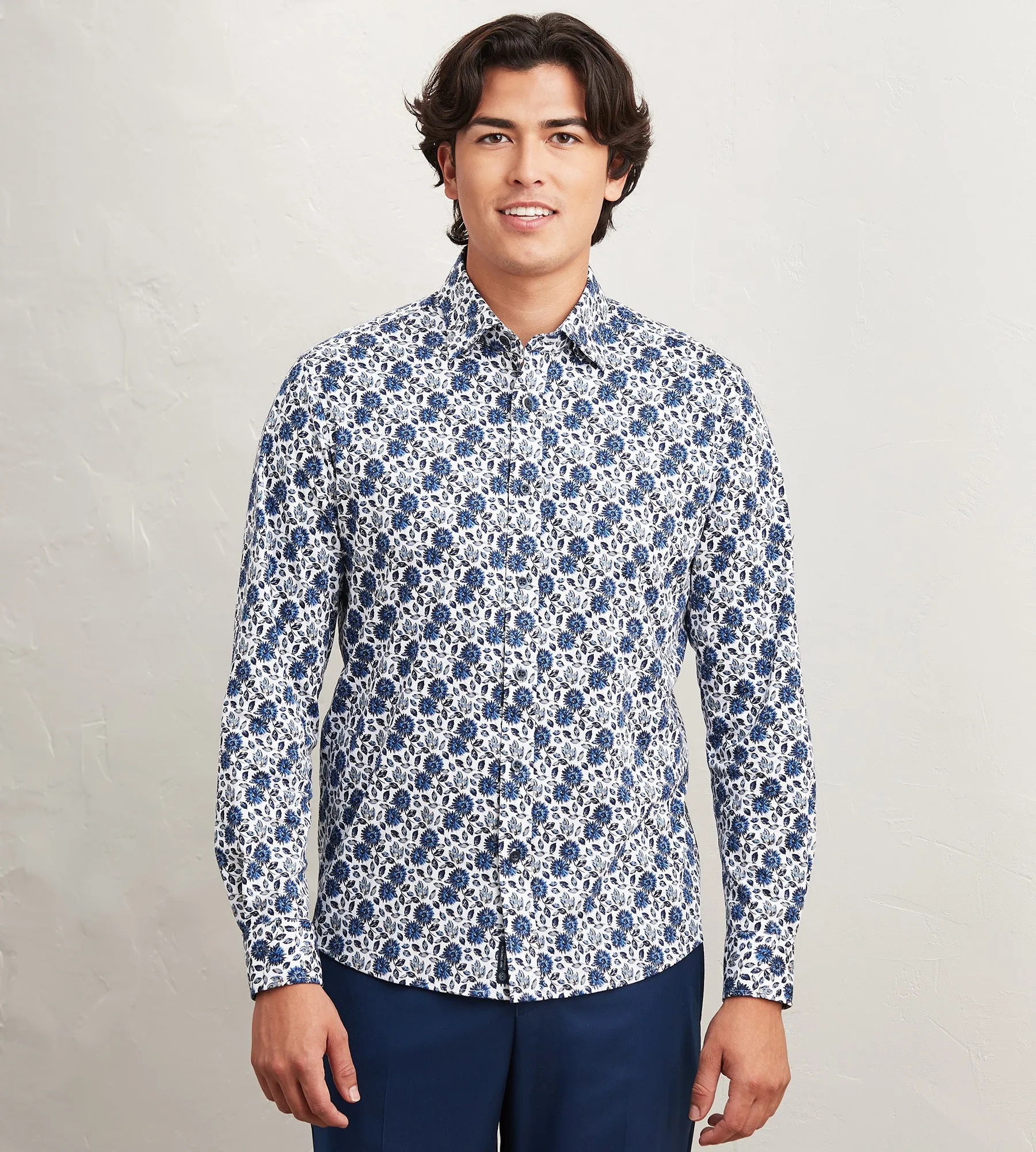 Modern Fit Long Sleeve Floral Pattern 360 Stretch Casual Shirt sold by Tip Top