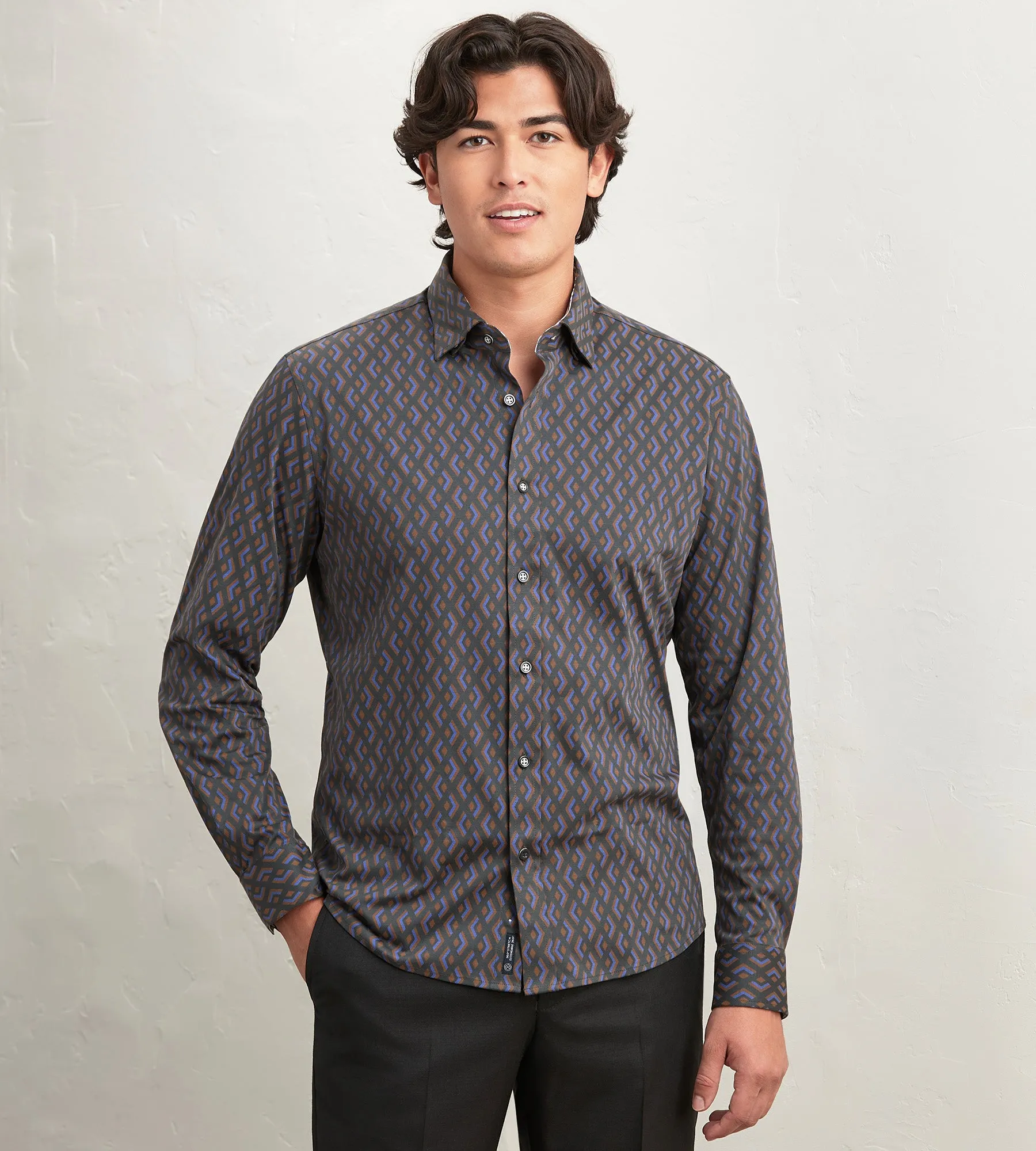 Modern Fit Long Sleeve Geo Pattern 360 Stretch Casual Shirt sold by Tip Top