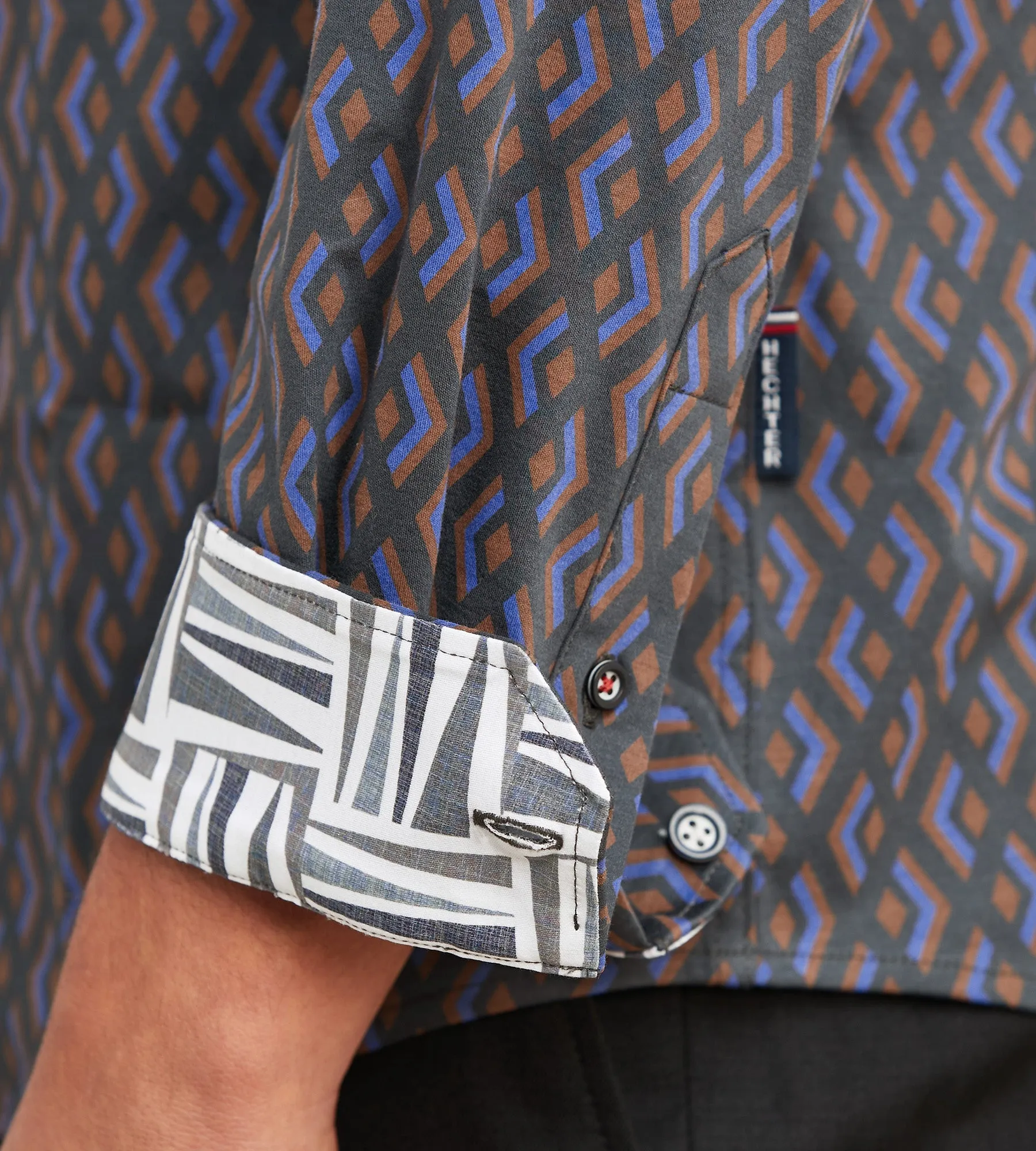 Modern Fit Long Sleeve Geo Pattern 360 Stretch Casual Shirt sold by Tip Top product image thumbnail 3