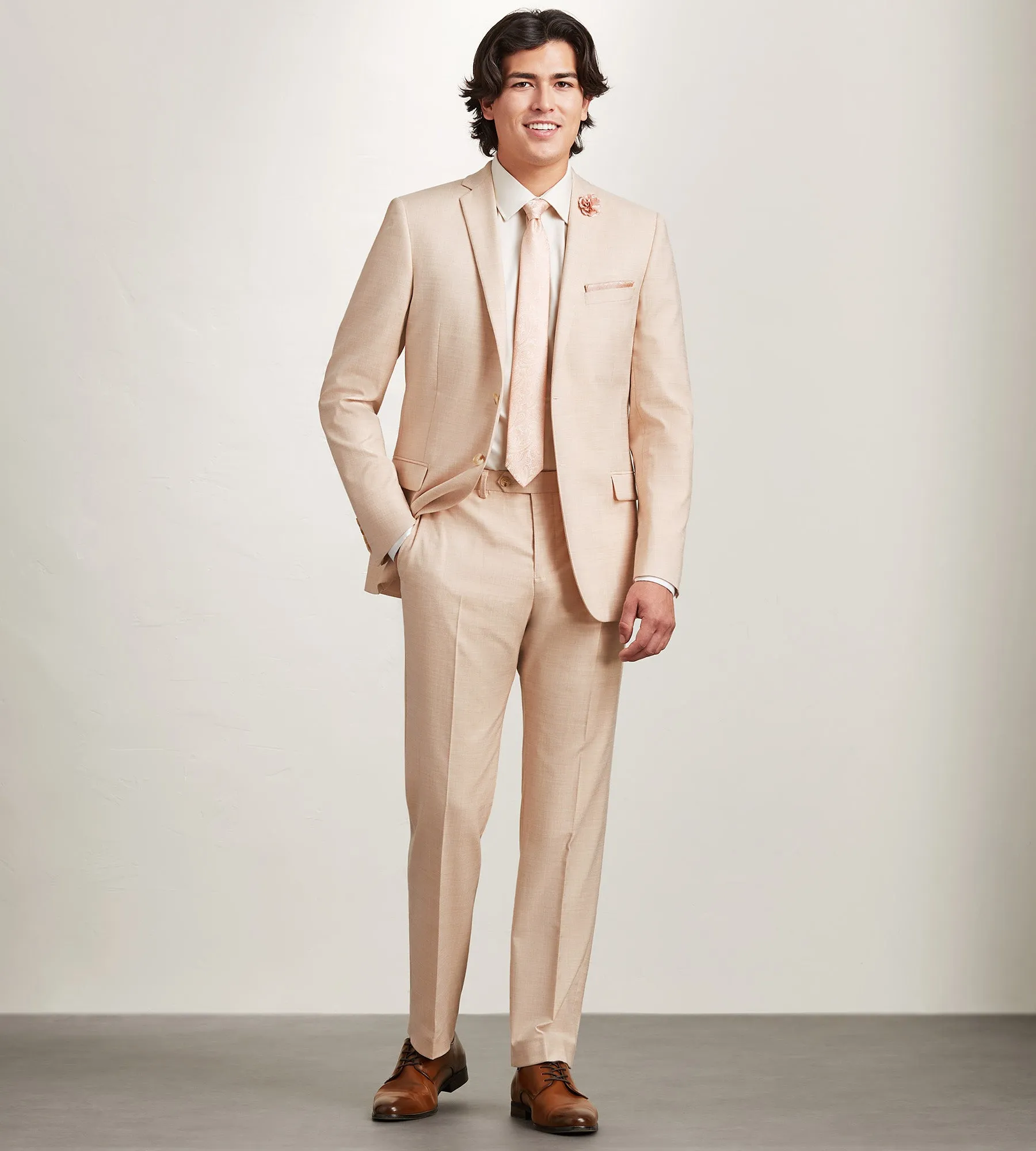 Modern Fit Pale Peach Solid Suit sold by Tip Top product image thumbnail 3