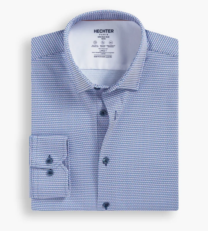 Slim Fit 360° Stretch Soft Touch Geo Print Jersey Dress Shirt sold by Tip Top