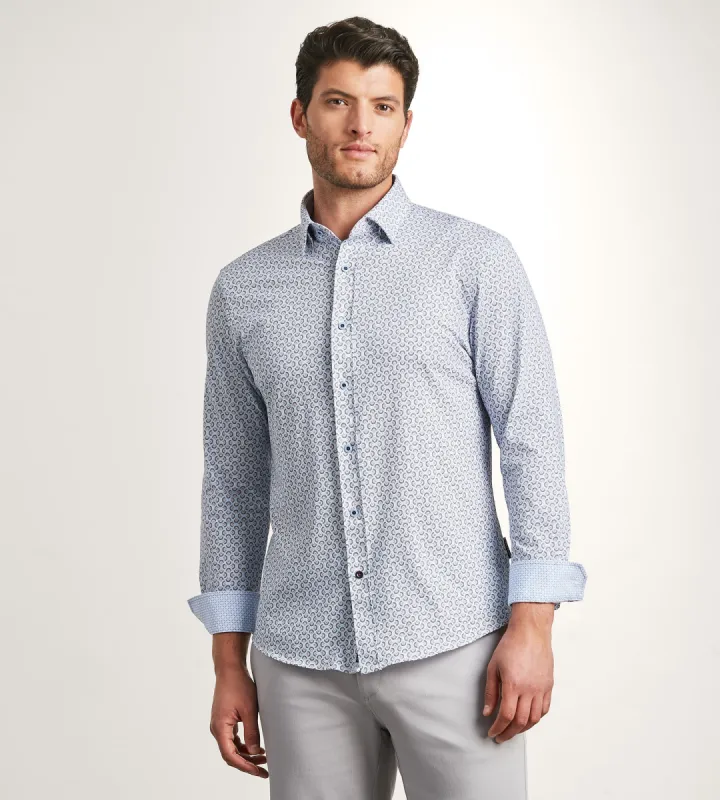 Modern Fit Long Sleeve Geo Pattern 360 Stretch Casual Shirt sold by Tip Top