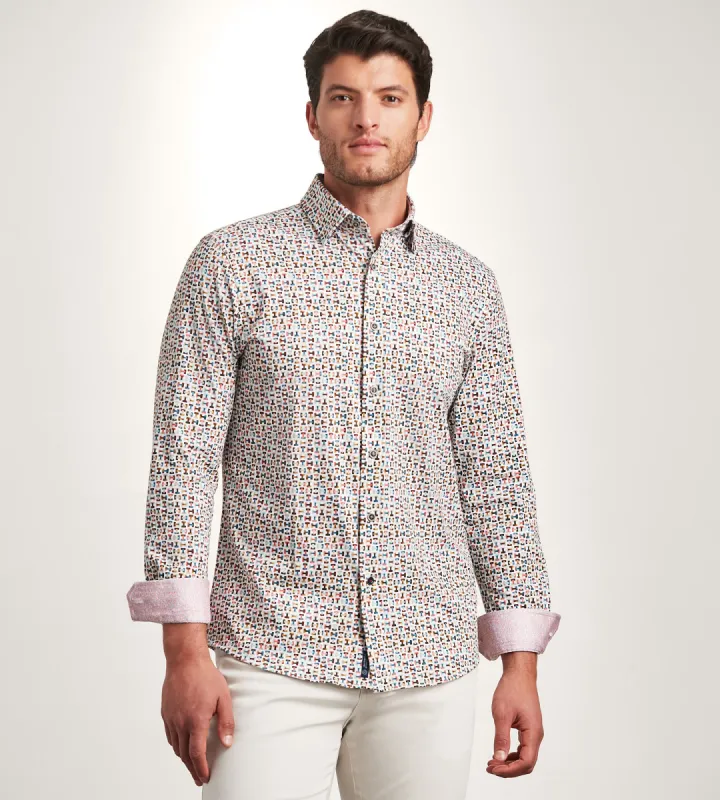 Modern Fit Long Sleeve Geo Pattern 360 Stretch Casual Shirt sold by Tip Top