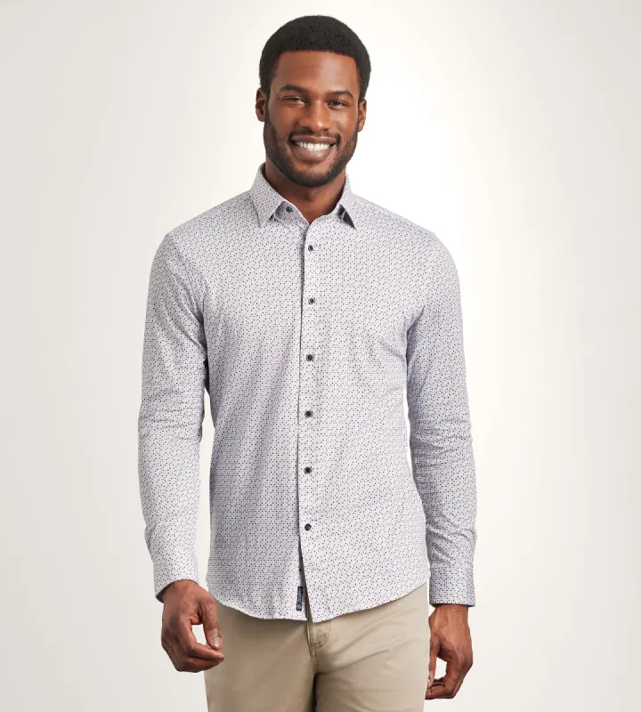Modern Fit Long Sleeve Geo Pattern 360 Stretch Casual Shirt sold by Tip Top