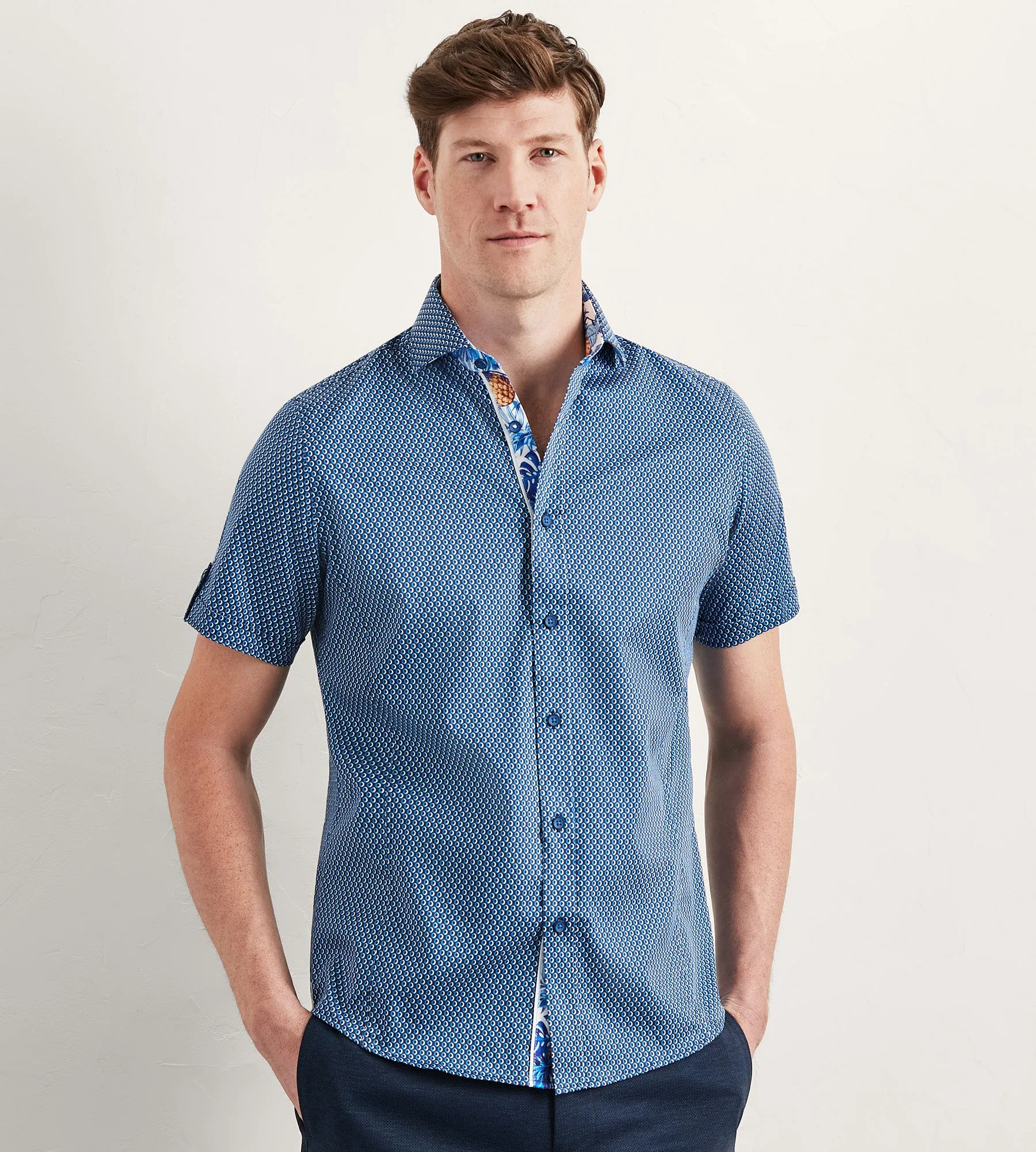 Modern Fit Short Sleeve Geo Pattern Casual Shirt sold by Tip Top