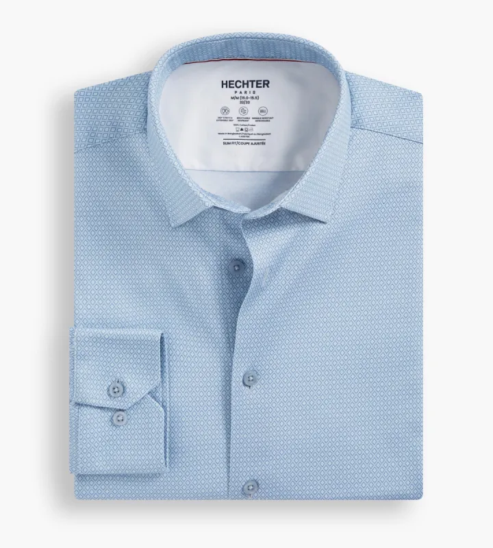 Slim Fit 360° Stretch Soft Touch Geo Print Jersey Dress Shirt sold by Tip Top