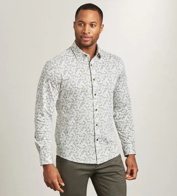 Modern Fit Long Sleeve Botanical Pattern 360 Stretch Casual Shirt sold by Tip Top