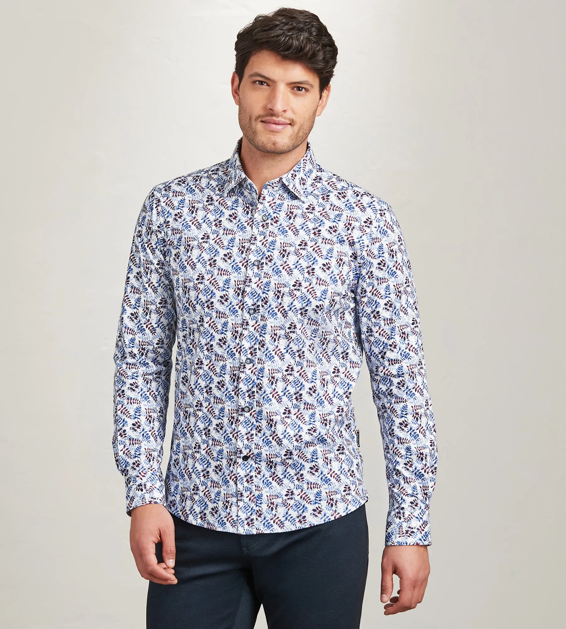 Modern Fit Long Sleeve Botanical Pattern 360 Stretch Casual Shirt sold by Tip Top