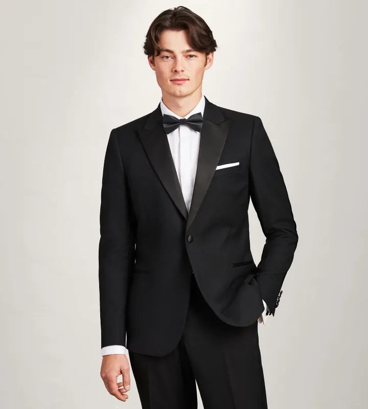 Modern Fit Black Peak Lapel Solid Tuxedo sold by Tip Top