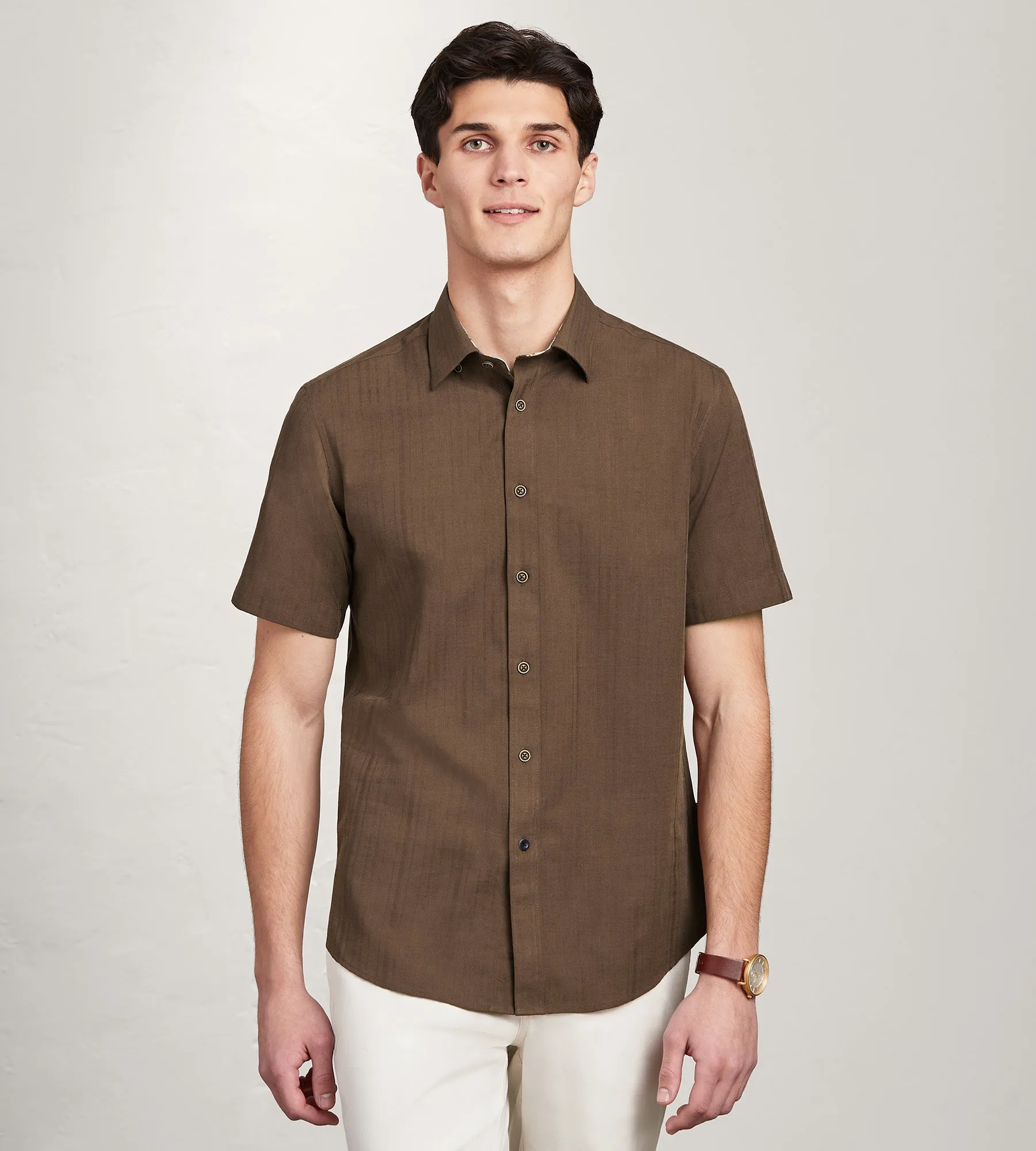 Modern Fit Short Sleeve Linen Like Solid Casual Shirt sold by Tip Top