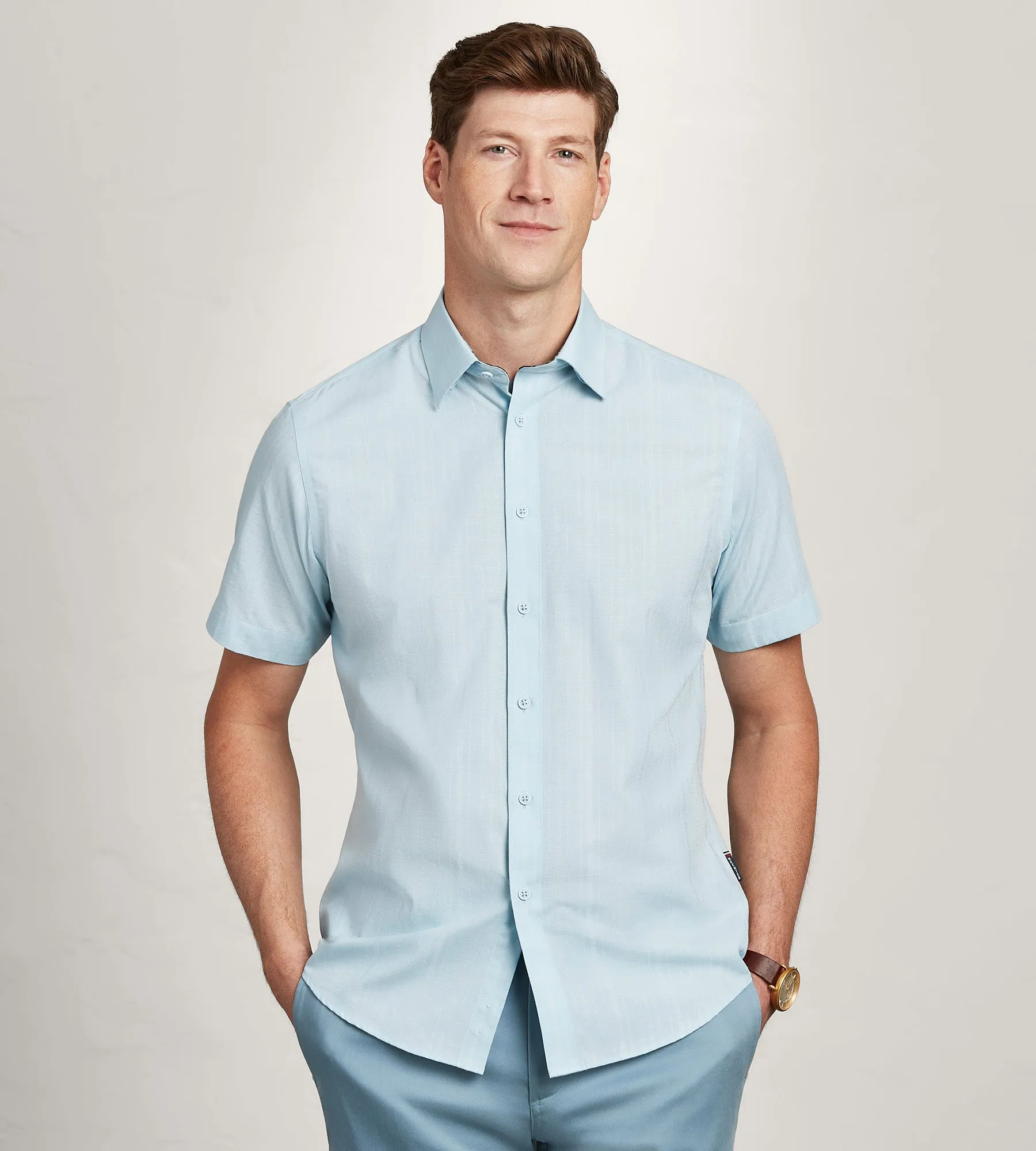 Modern Fit Short Sleeve Linen Like Solid Casual Shirt sold by Tip Top