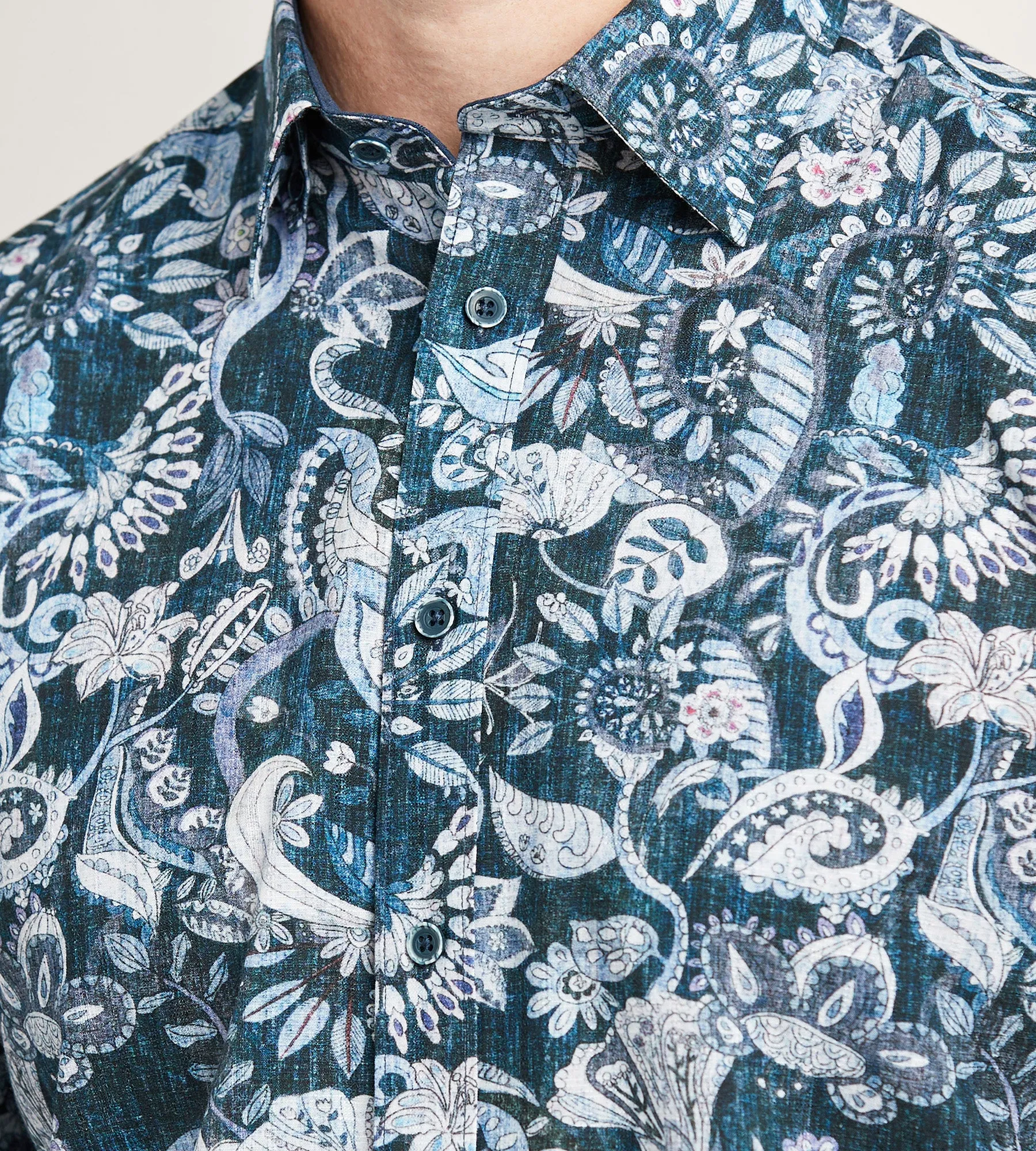 Modern Fit Short Sleeve Linen Like Floral Pattern Casual Shirt sold by Tip Top product image thumbnail 2