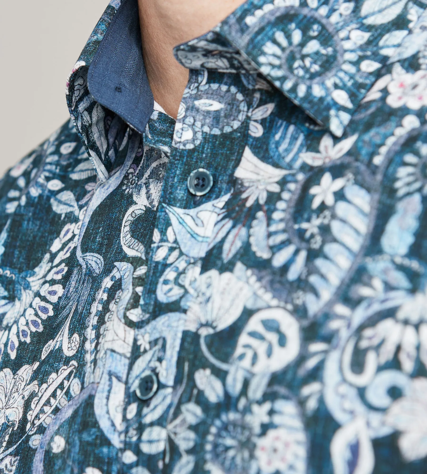 Modern Fit Short Sleeve Linen Like Floral Pattern Casual Shirt sold by Tip Top product image thumbnail 3