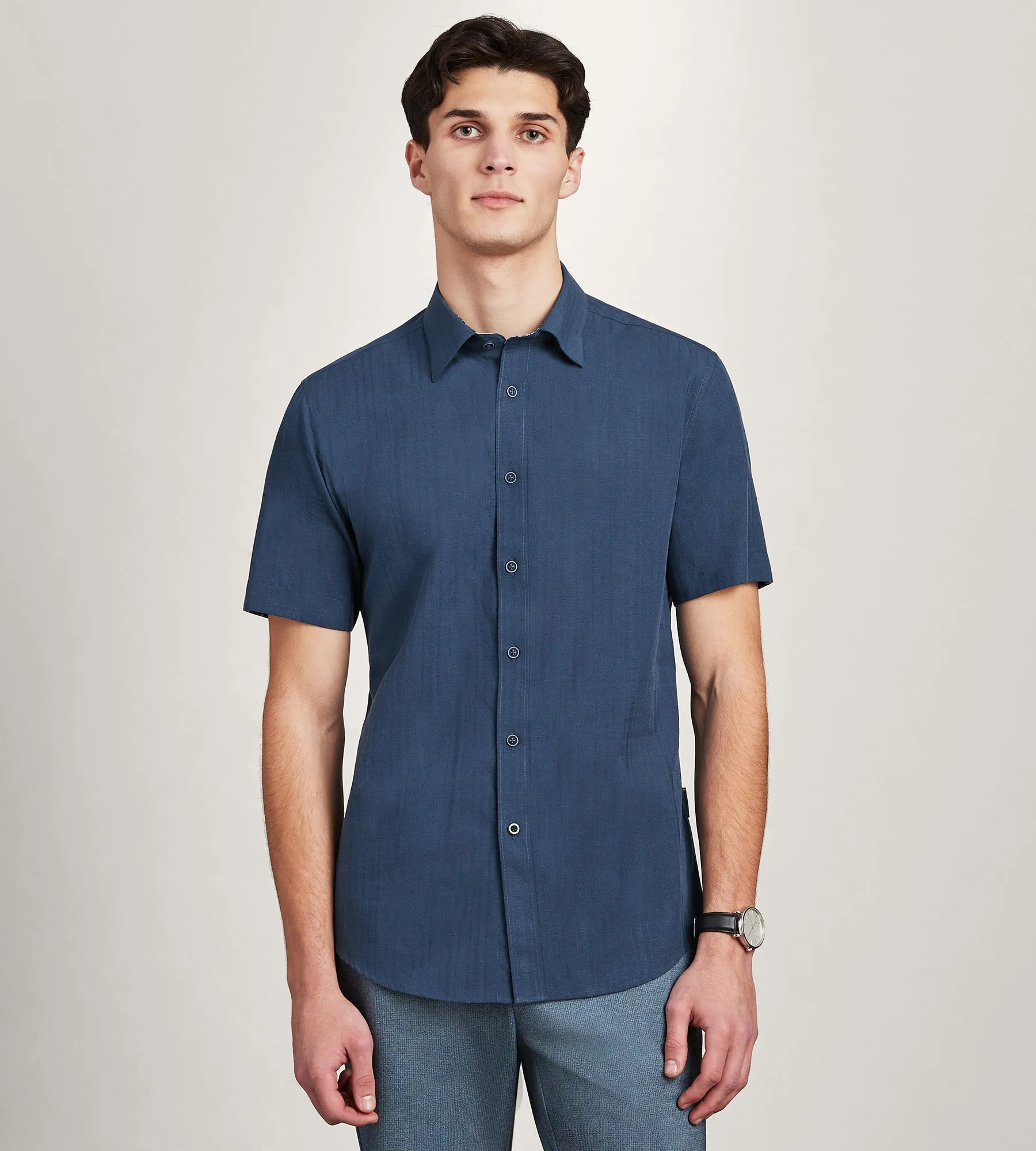 Modern Fit Short Sleeve Linen Like Solid Casual Shirt sold by Tip Top