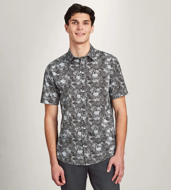 Modern Fit Short Sleeve Linen Like Floral Pattern Casual Shirt sold by Tip Top