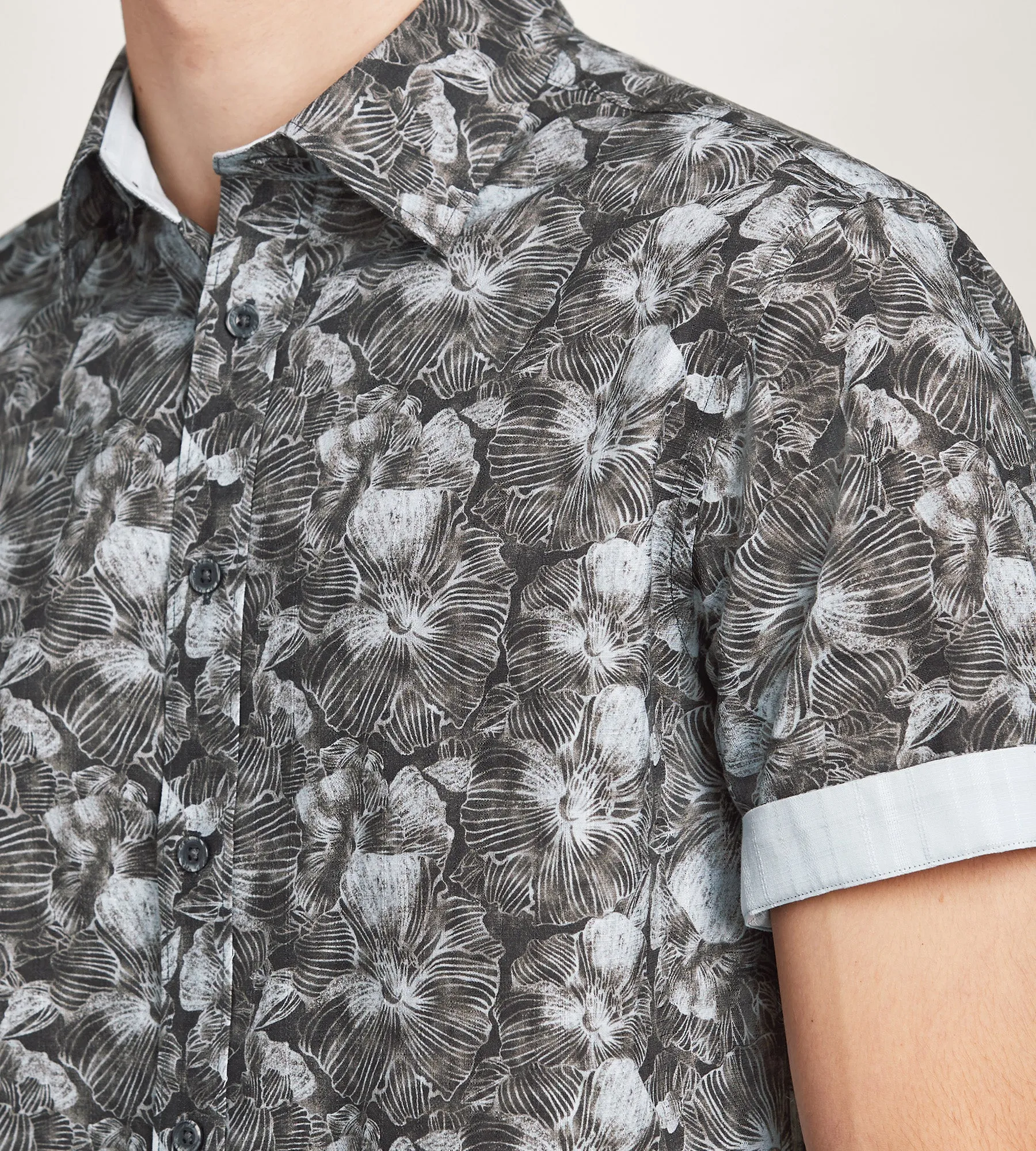 Modern Fit Short Sleeve Linen Like Floral Pattern Casual Shirt sold by Tip Top product image thumbnail 3