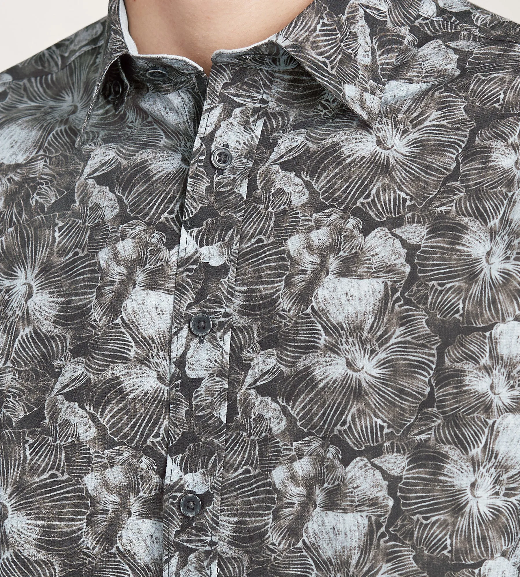 Modern Fit Short Sleeve Linen Like Floral Pattern Casual Shirt sold by Tip Top product image thumbnail 2