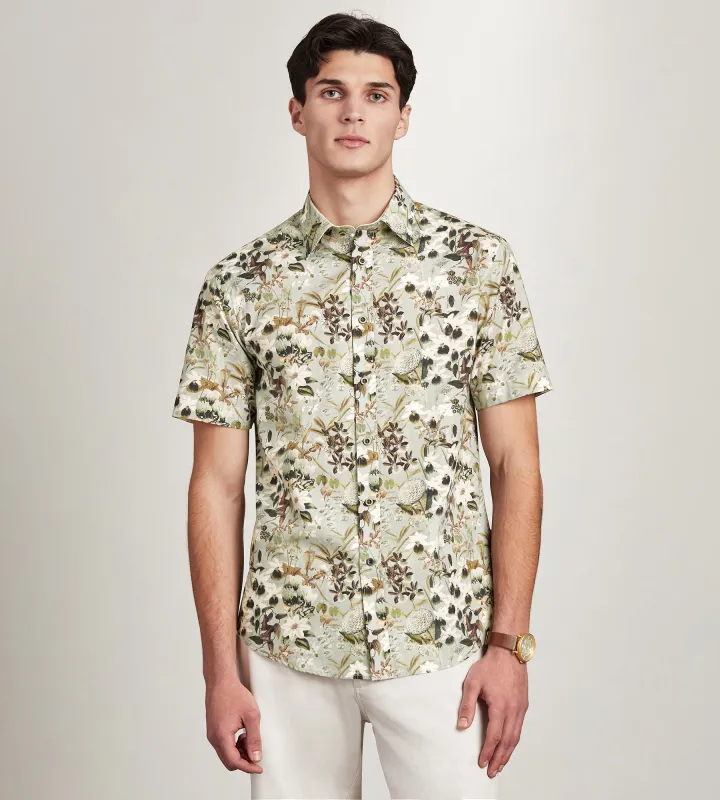 Modern Fit Short Sleeve Linen Like Floral Pattern Casual Shirt sold by Tip Top