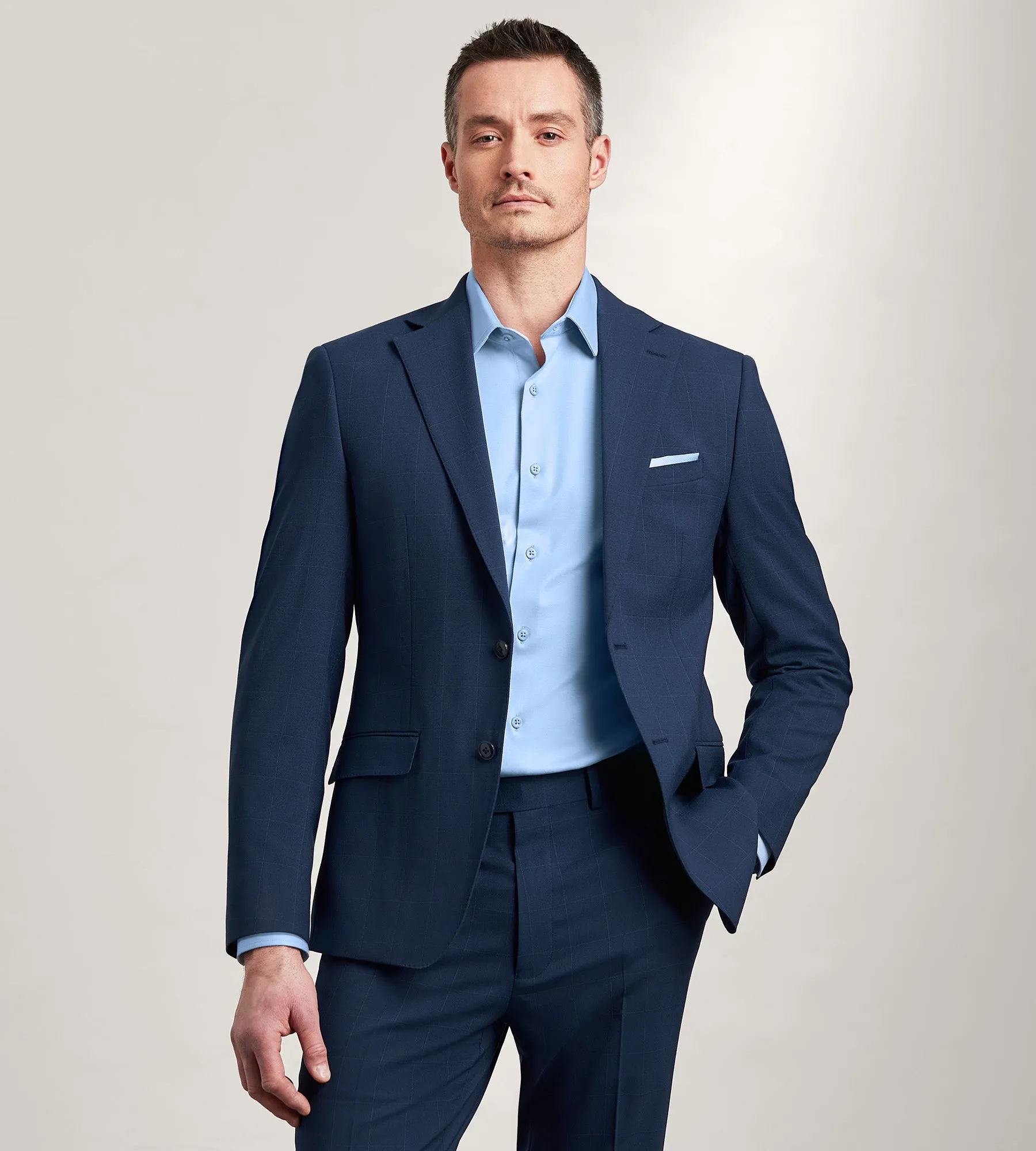 Slim Fit Blue Windowpane Suit sold by Tip Top