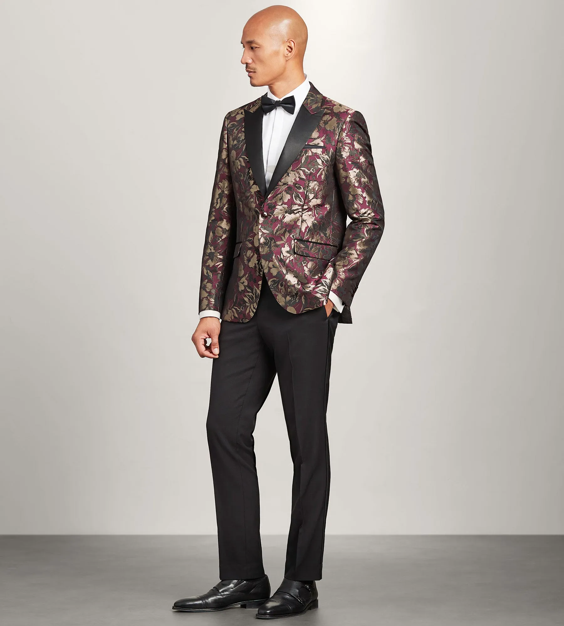 Slim Fit Burgundy Jacquard Tuxedo Jacket sold by Tip Top product image thumbnail 3