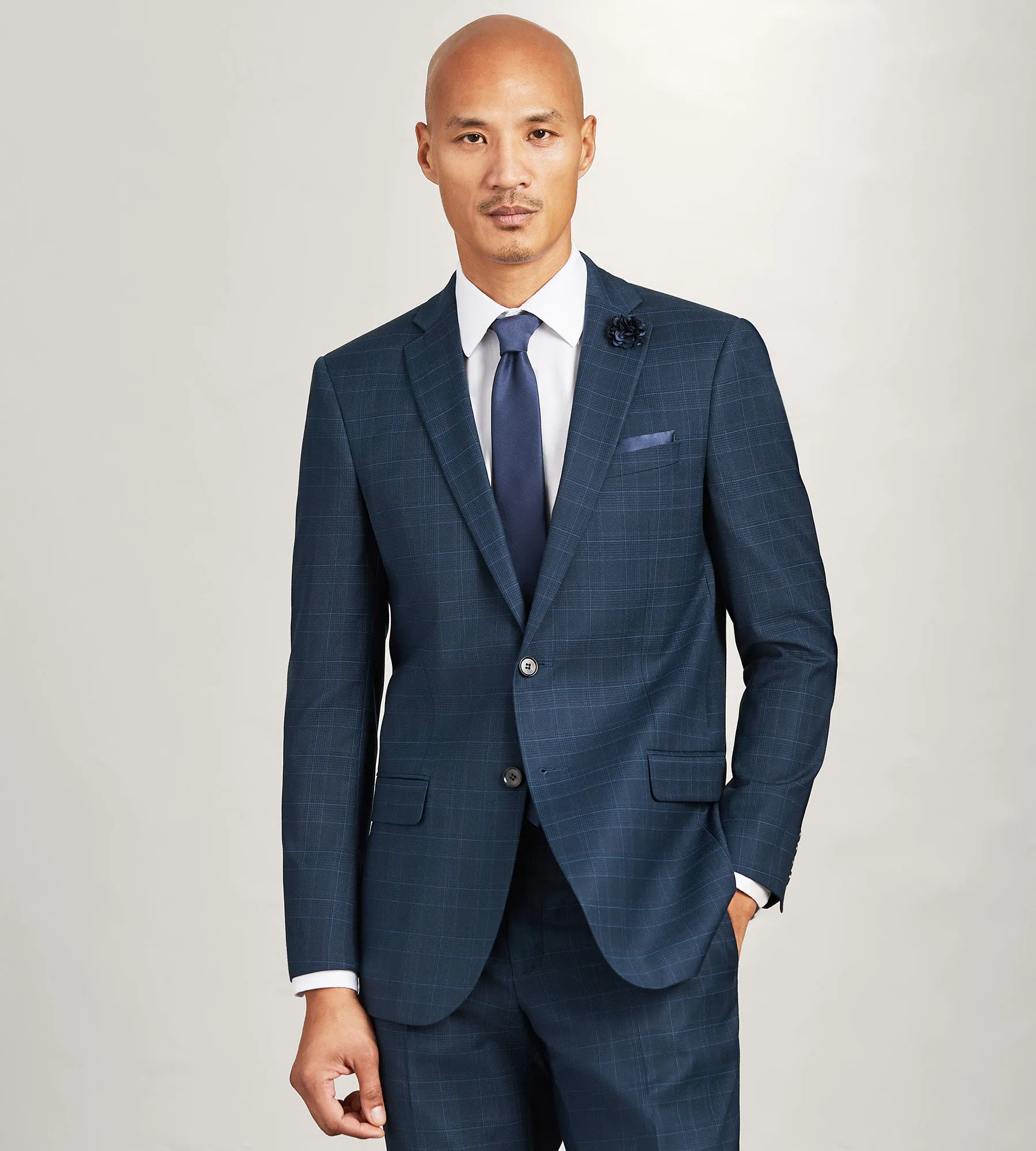 Slim Fit Navy Plaid Suit sold by Tip Top