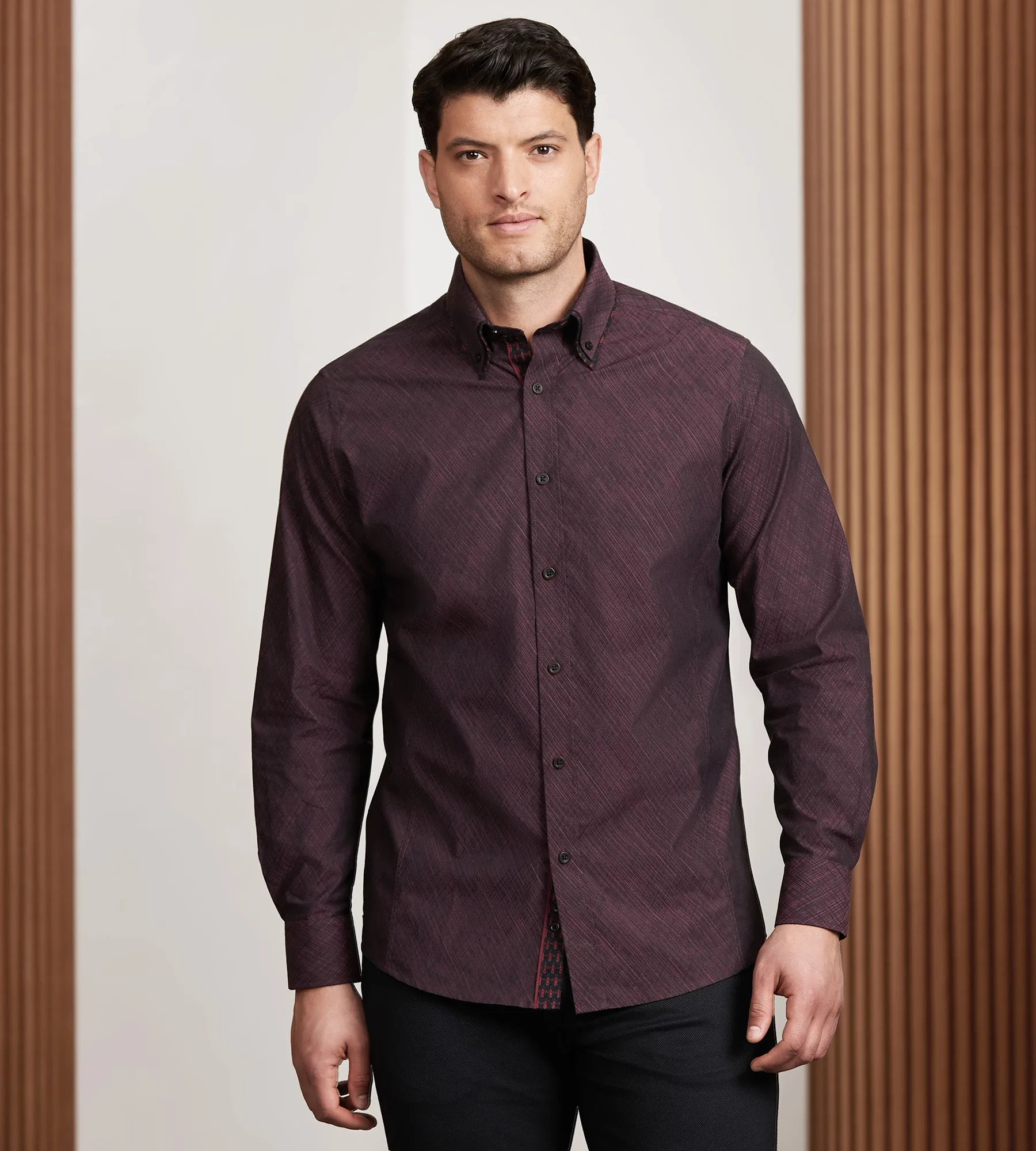 Modern Fit Long Sleeve Double Collar Textured Sport Shirt sold by Tip Top