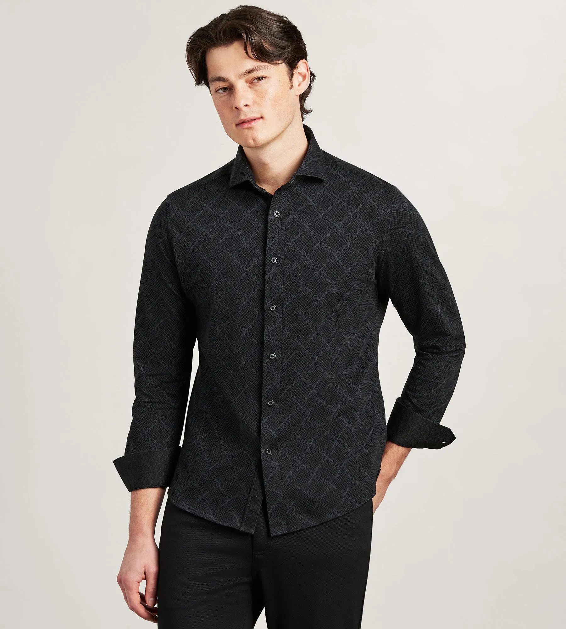 Long Sleeve Jacquard Stretch Casual Shirt sold by Tip Top