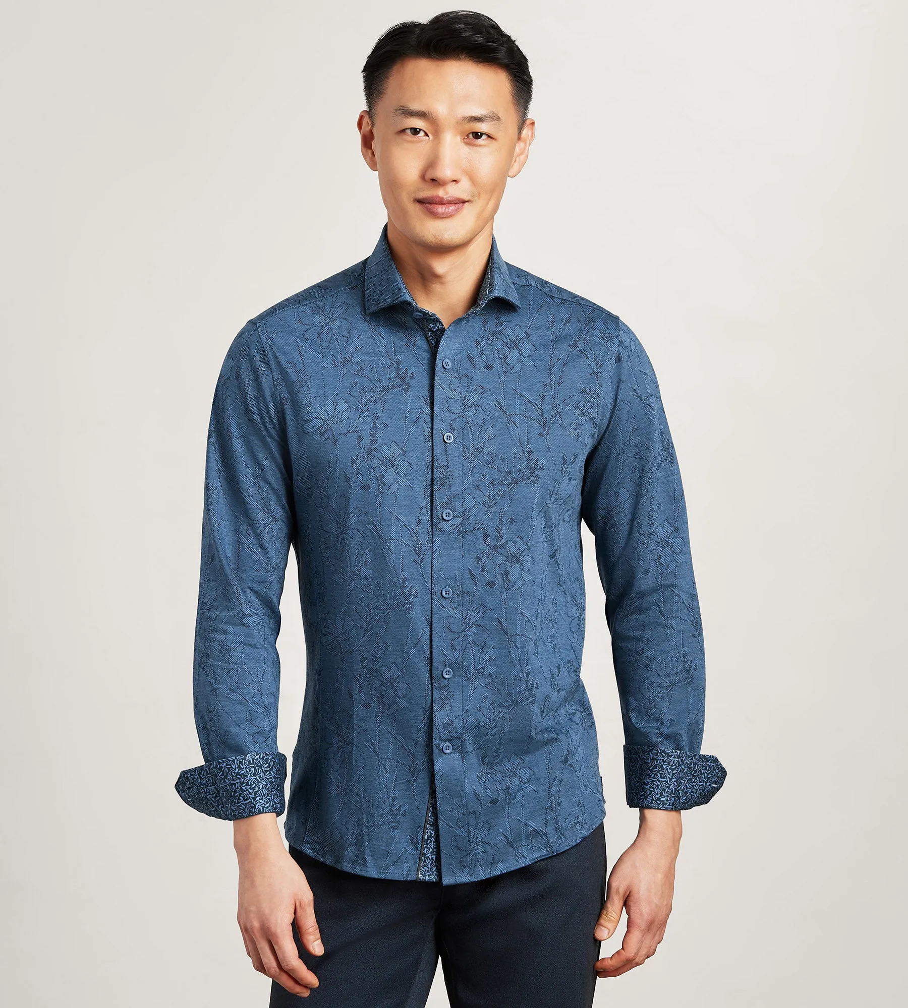 Long Sleeve Jacquard Stretch Casual Shirt sold by Tip Top
