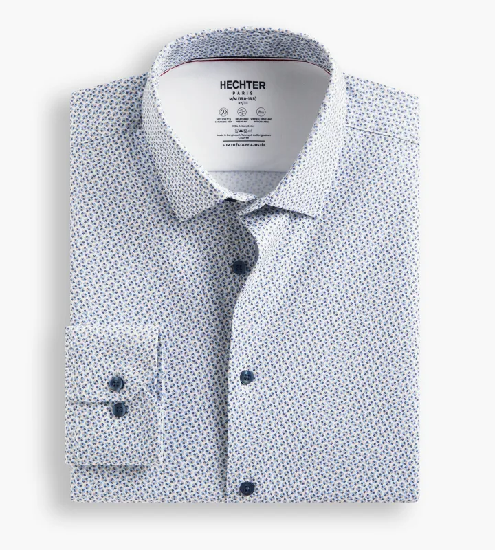 Slim Fit 360 Stretch Knit Non-Iron Soft Touch Geo Print Jersey Dress Shirt sold by Tip Top