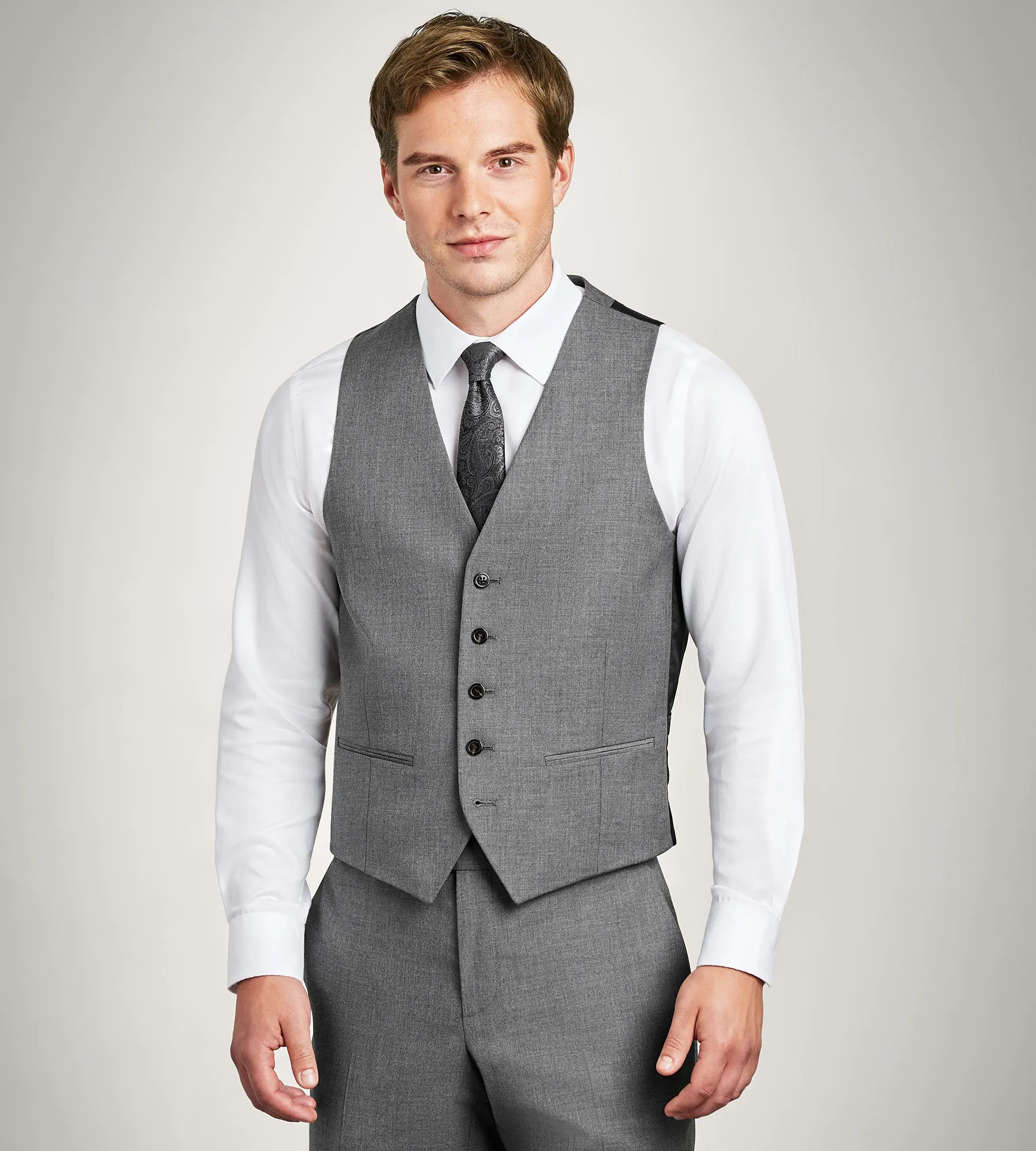 Grey Solid Suit Vest sold by Tip Top