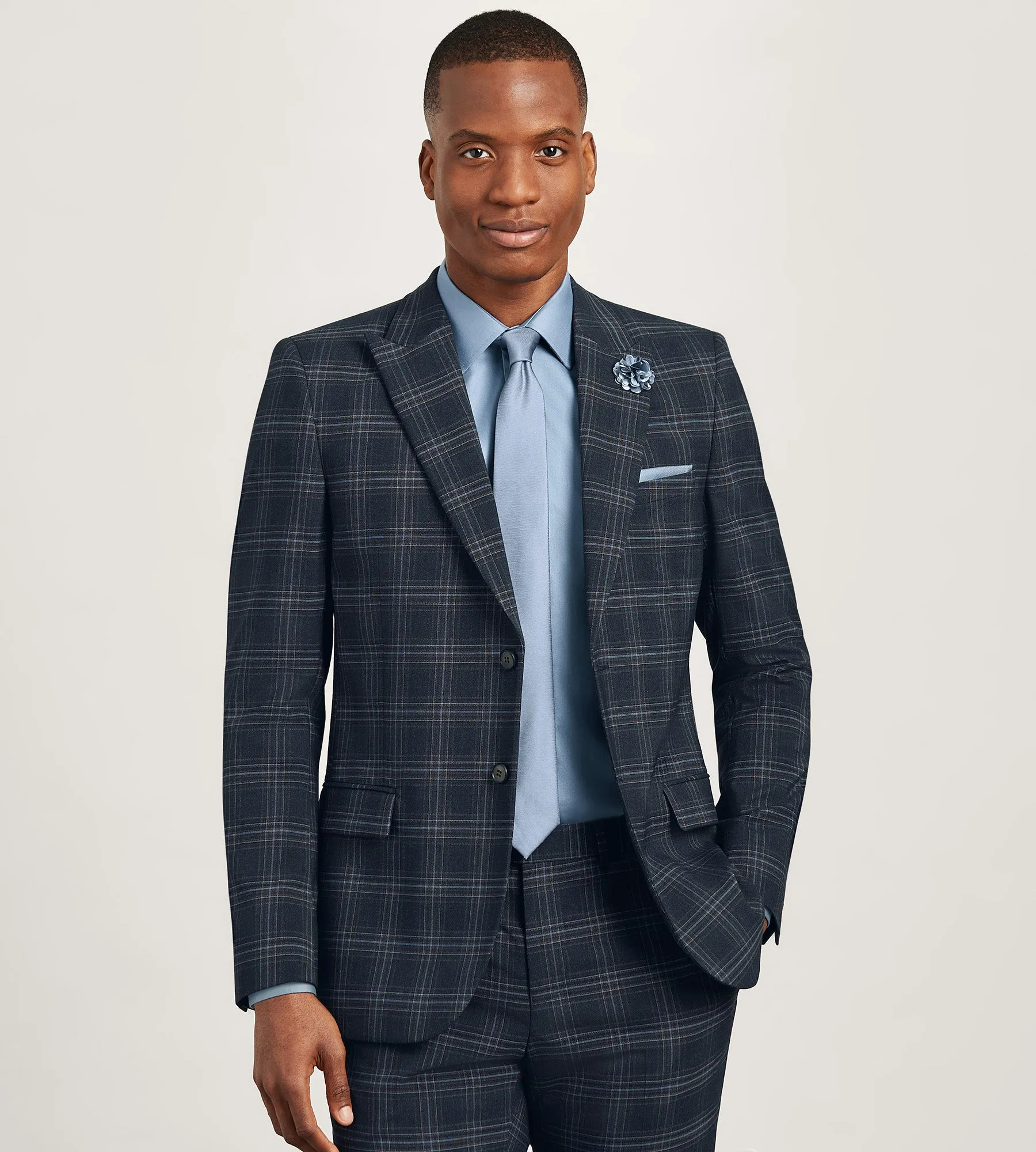 Slim Fit Navy Plaid Suit Jacket sold by Tip Top