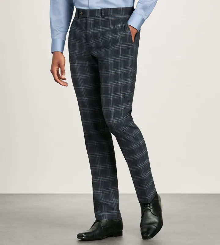 Slim Fit Navy Plaid Suit Pants sold by Tip Top