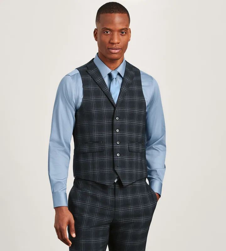 Navy Plaid Suit Vest sold by Tip Top