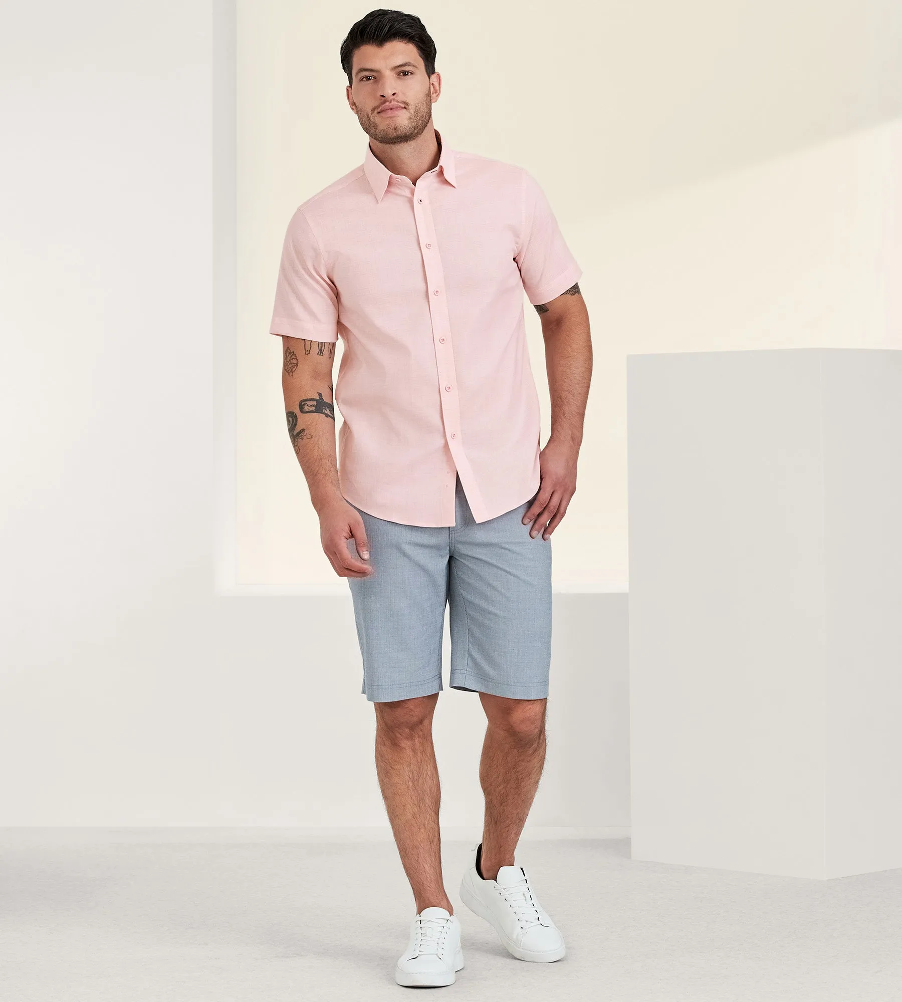 Modern Fit Short Sleeve Textured Linen-Like Solid Sport shirt sold by Tip Top product image thumbnail 3