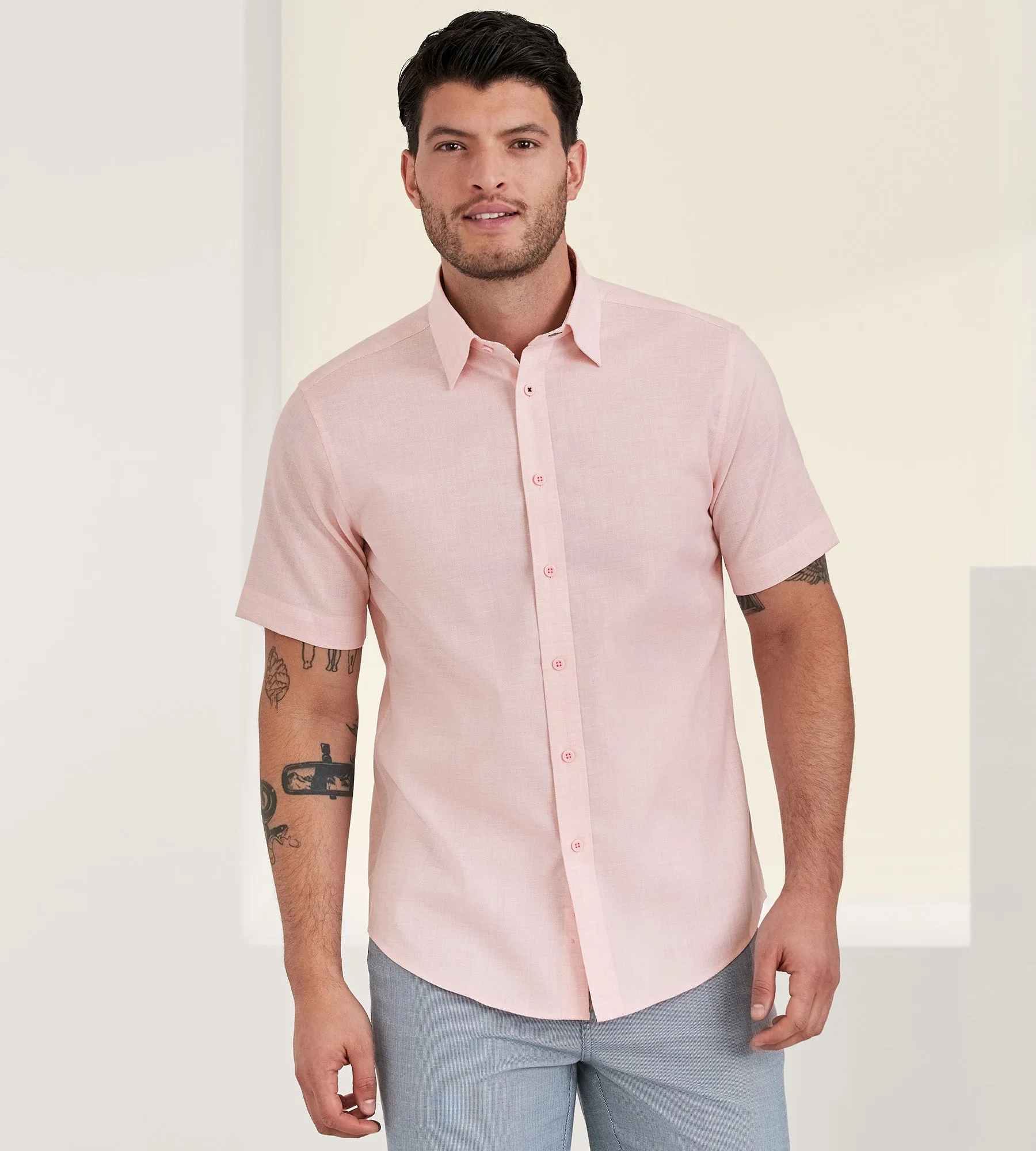 Modern Fit Short Sleeve Textured Linen-Like Solid Sport shirt sold by Tip Top