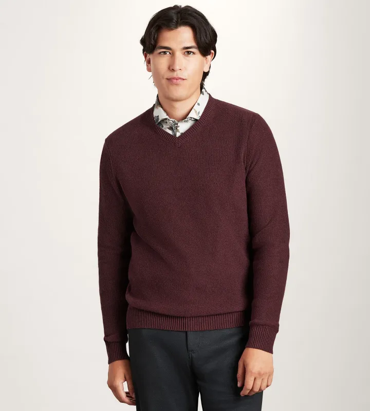 Long Sleeve Cotton Merino Blend V Neck Sweater sold by Tip Top