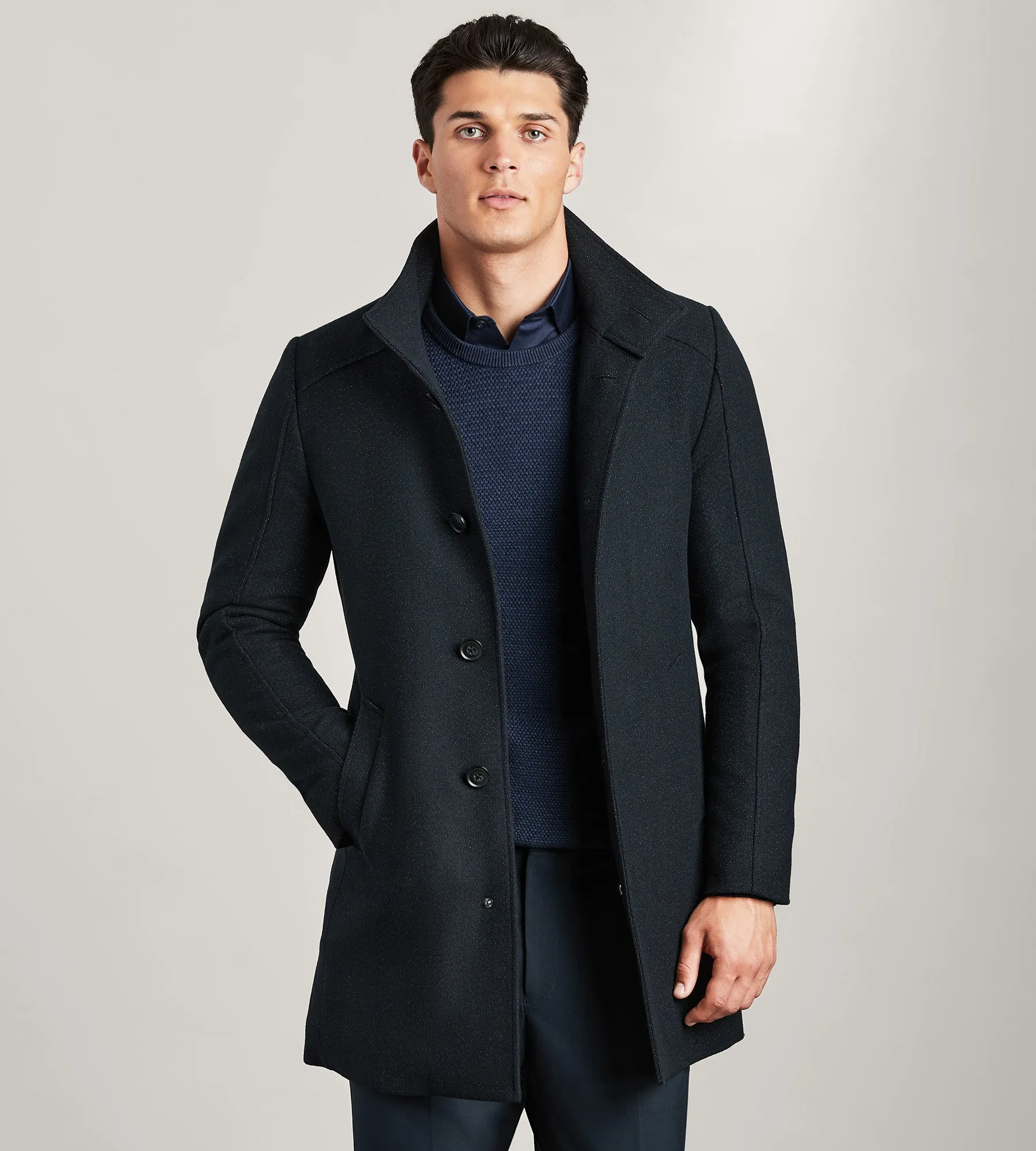 Slim Fit Funnel Collar Houndstooth Wool Coat sold by Tip Top product image thumbnail 5