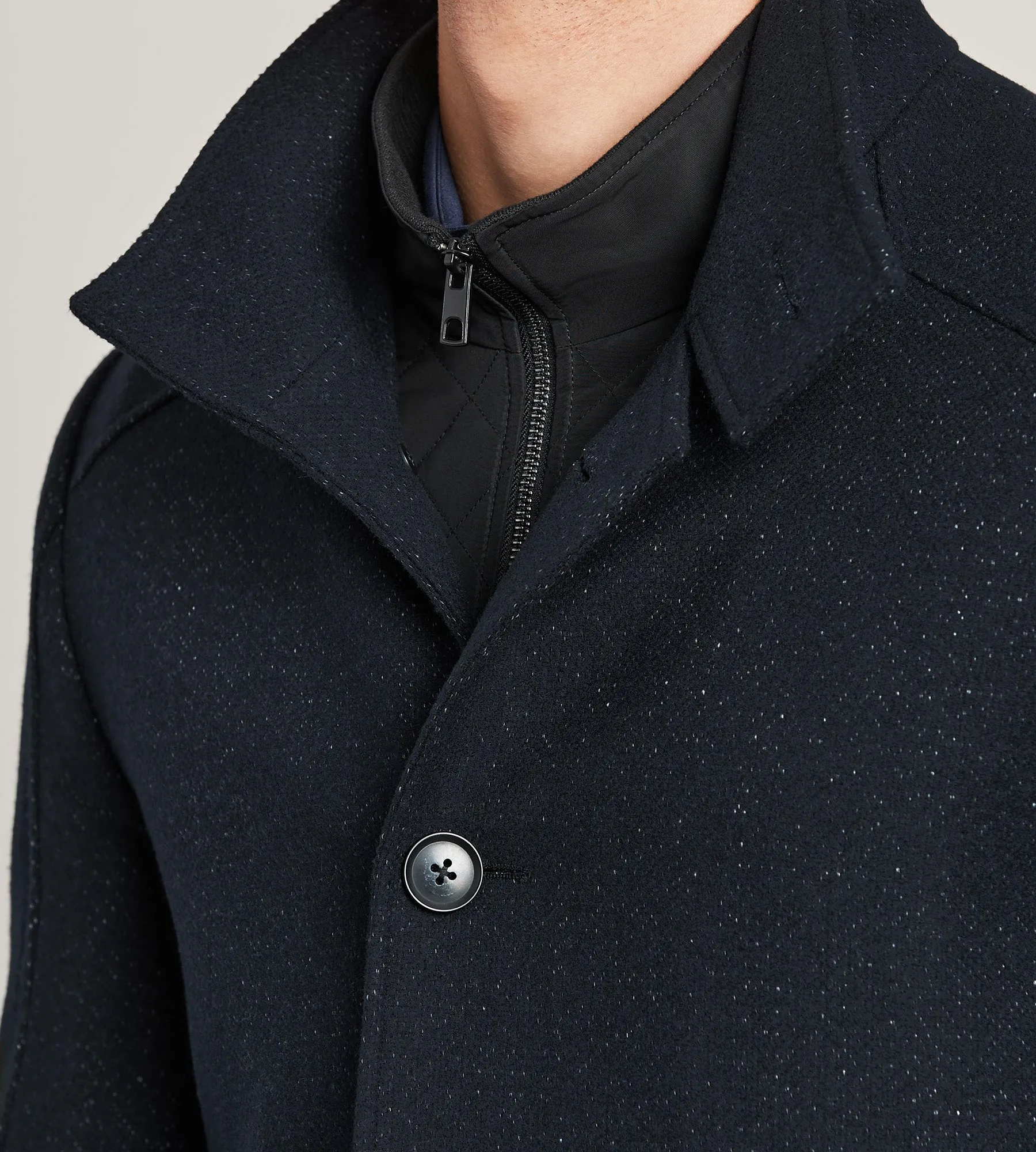 Slim Fit Funnel Collar Houndstooth Wool Coat sold by Tip Top product image thumbnail 2