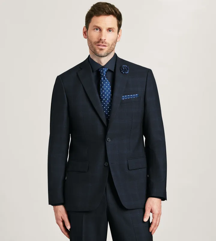 Modern Fit Navy Plaid Suit Jacket sold by Tip Top
