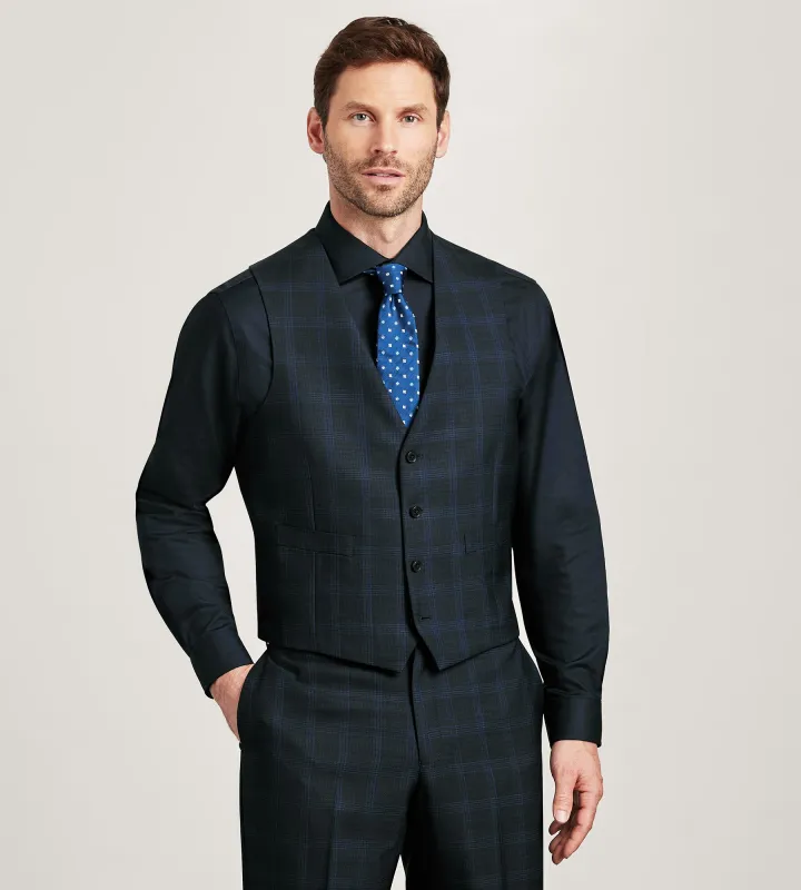 Modern Fit Navy Plaid Suit Vest sold by Tip Top