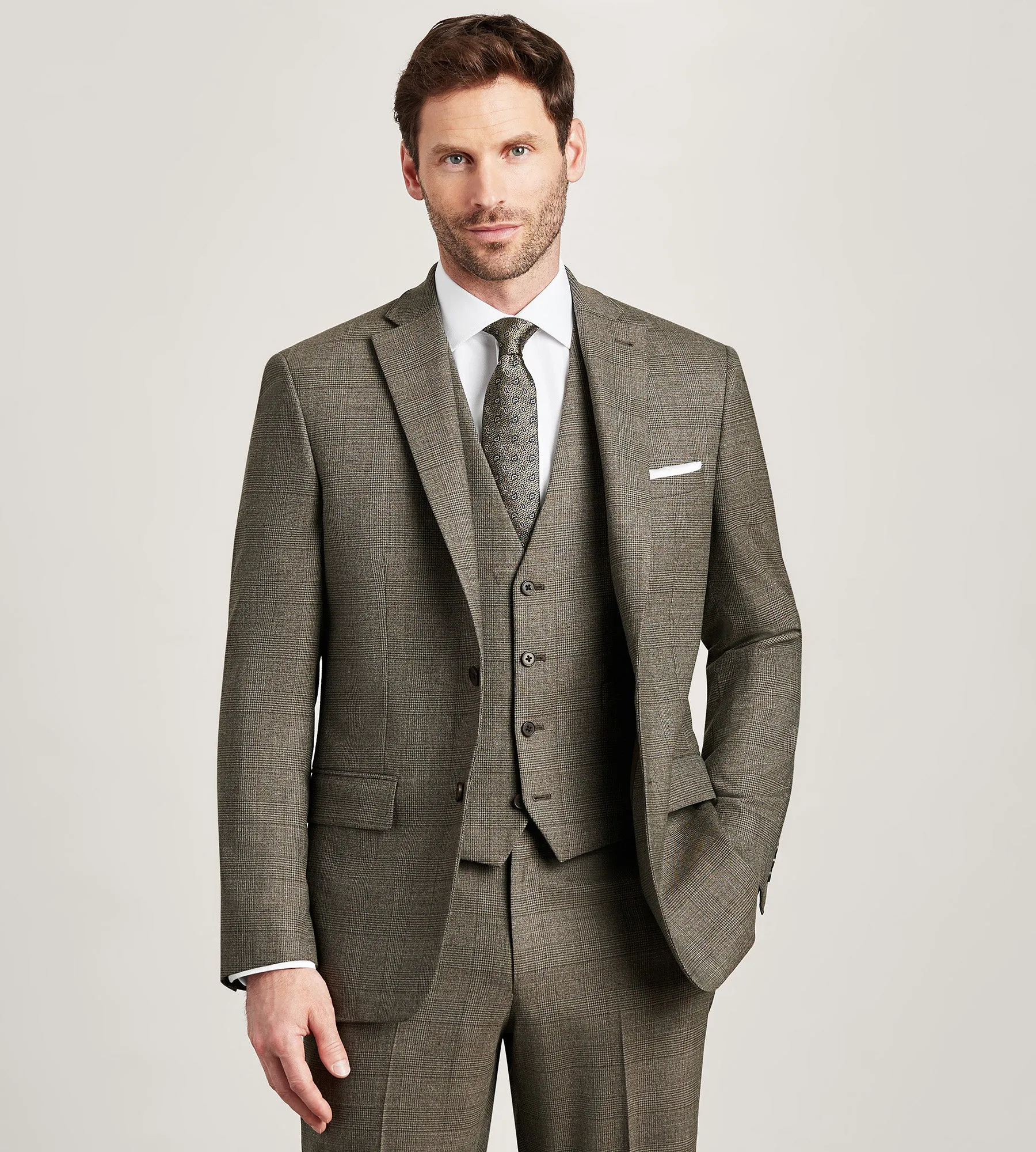 Modern Fit Brown Plaid Suit Vest sold by Tip Top product image thumbnail 4