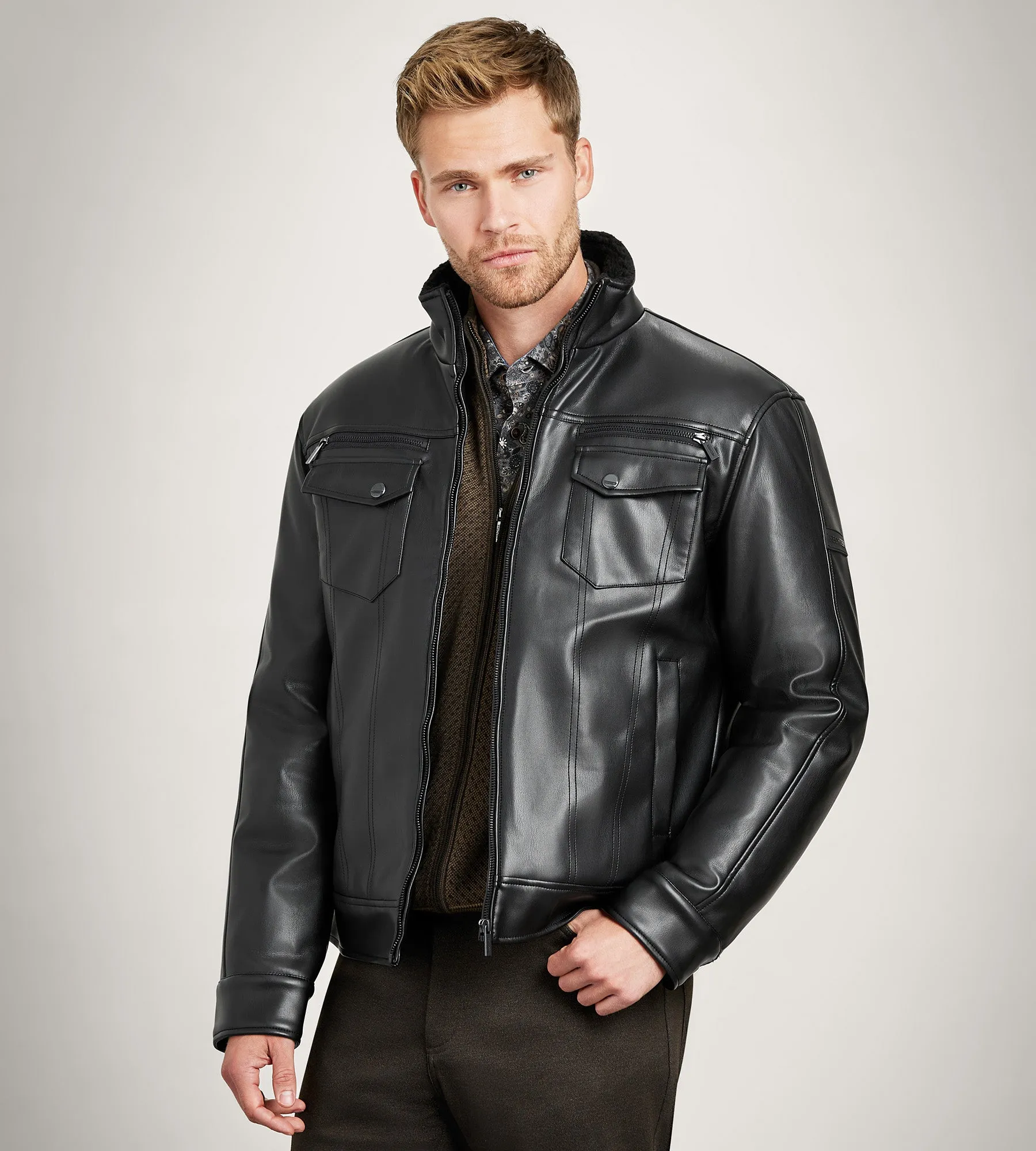 Modern Fit Vegan Leather Jacket sold by Tip Top