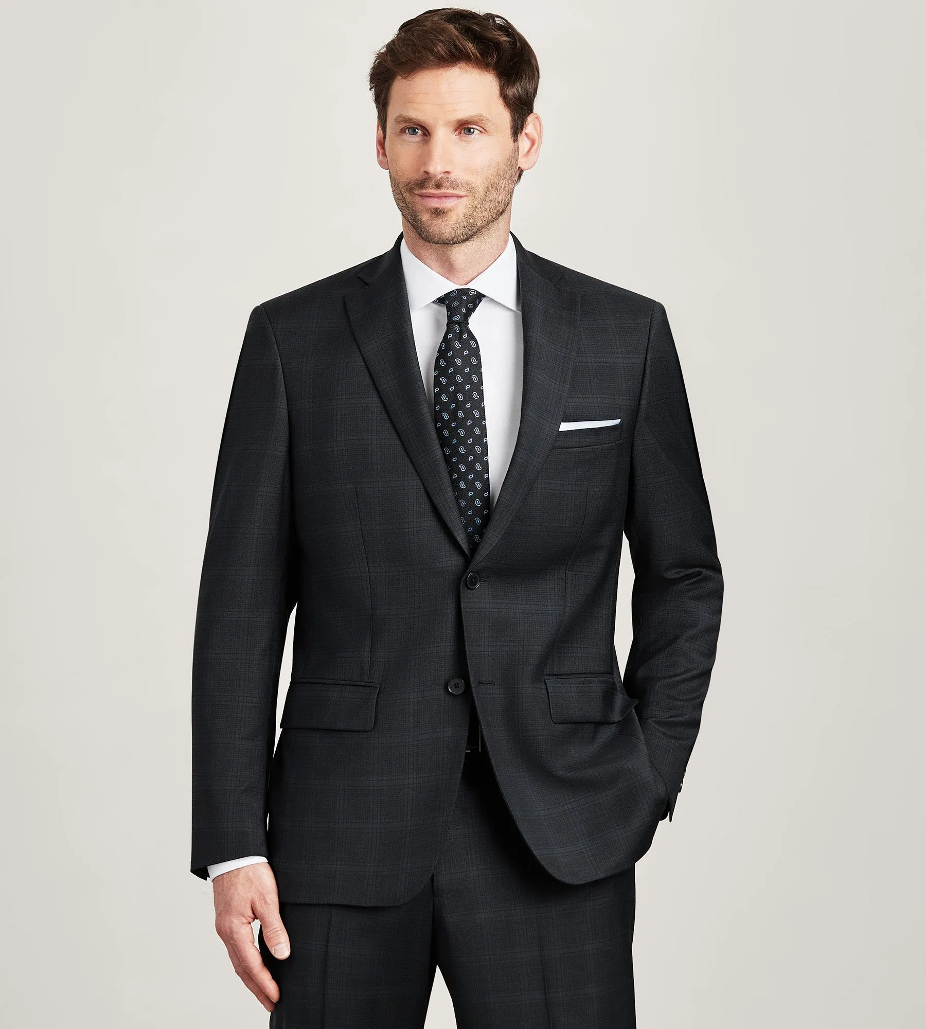 Modern Fit Black Plaid Suit Jacket sold by Tip Top