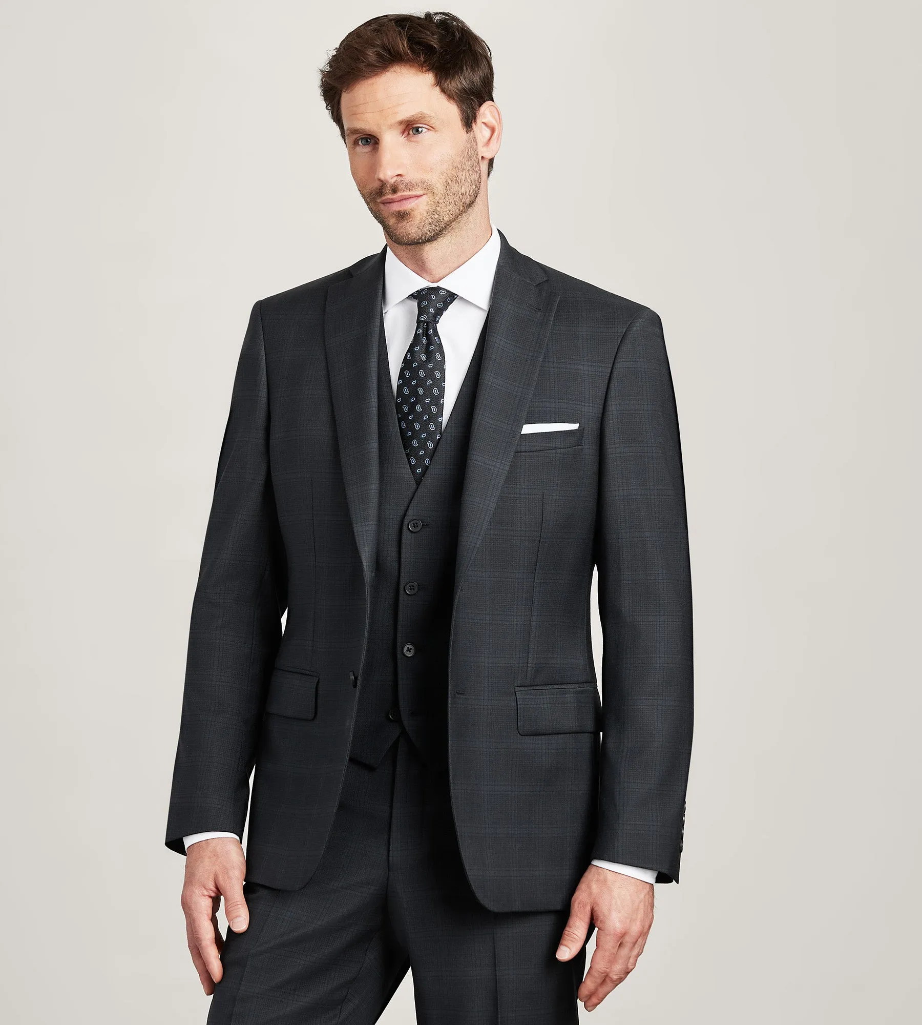 Modern Fit Black Plaid Suit Vest sold by Tip Top product image thumbnail 4