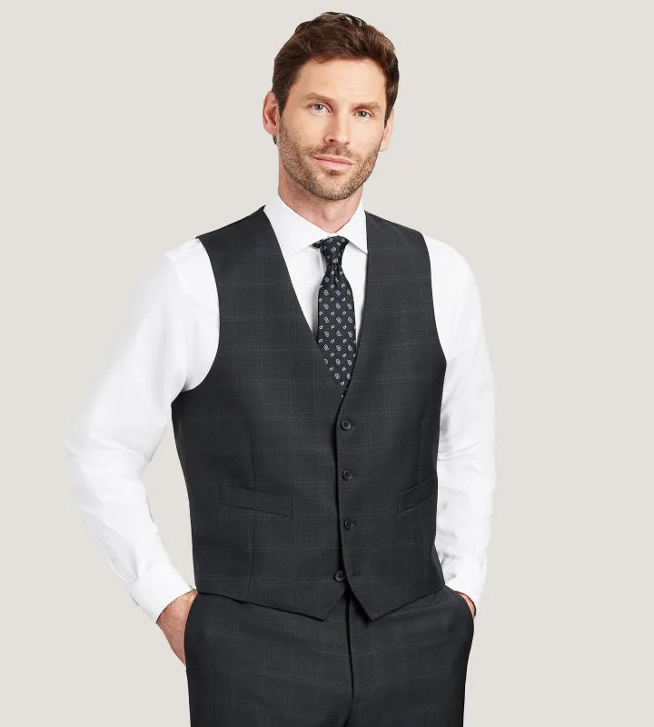 Modern Fit Black Plaid Suit Vest sold by Tip Top