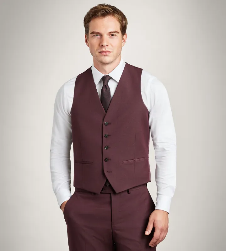Burgundy Solid Suit Vest sold by Tip Top